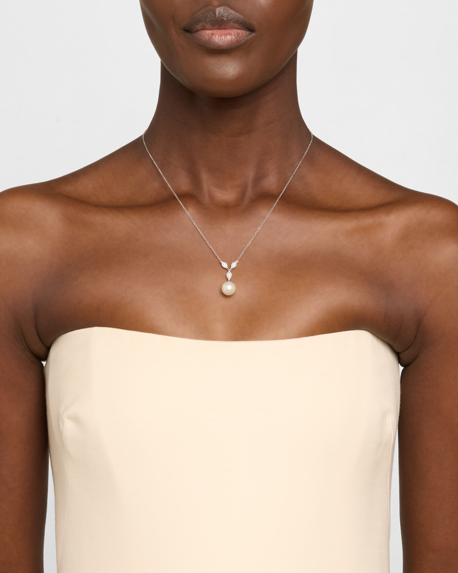 18K White Gold My Song Diamond and Freshwater Pearl Pendant Necklace 1