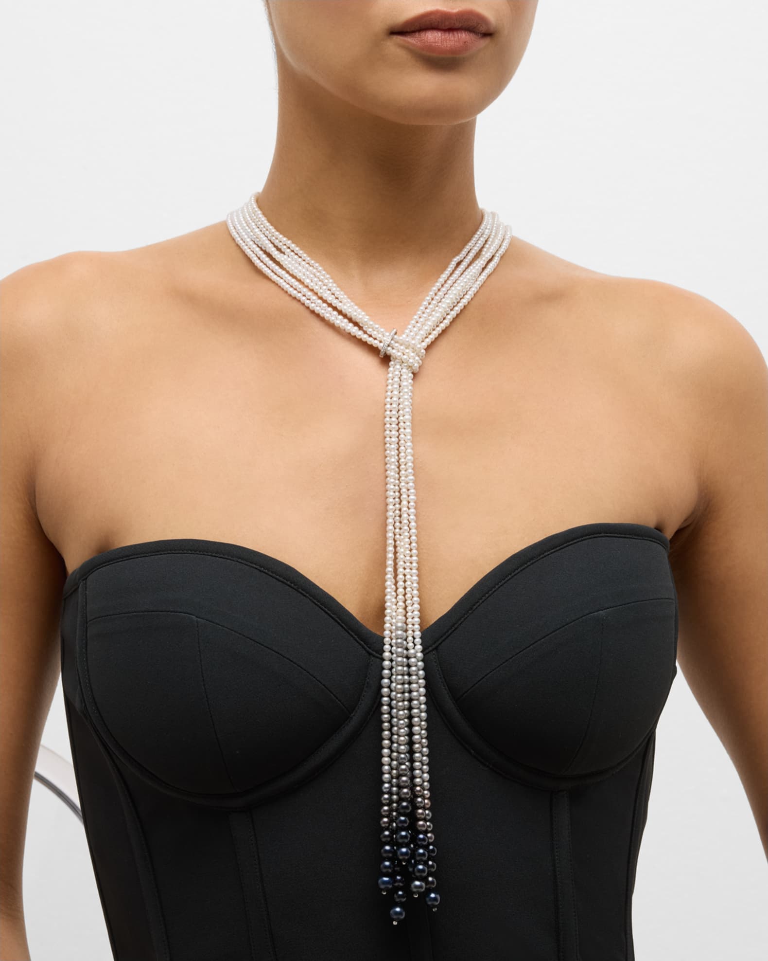 18K White Gold Necklace with White Diamonds and Multihued Pearls 1