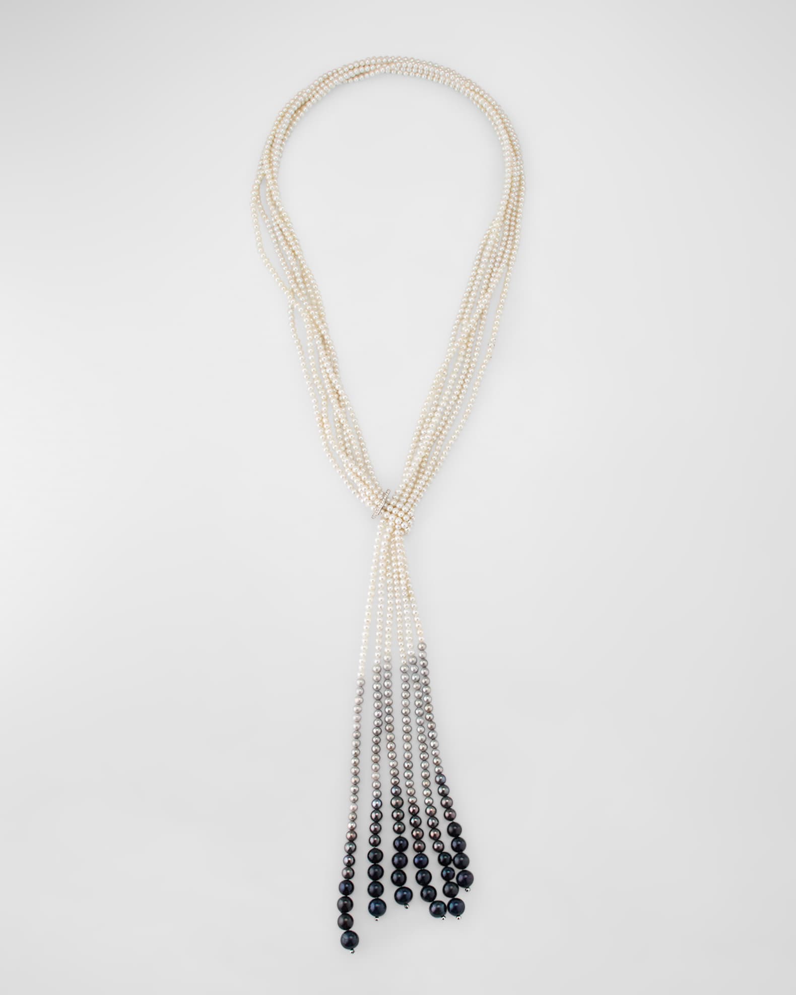 18K White Gold Necklace with White Diamonds and Multihued Pearls 0