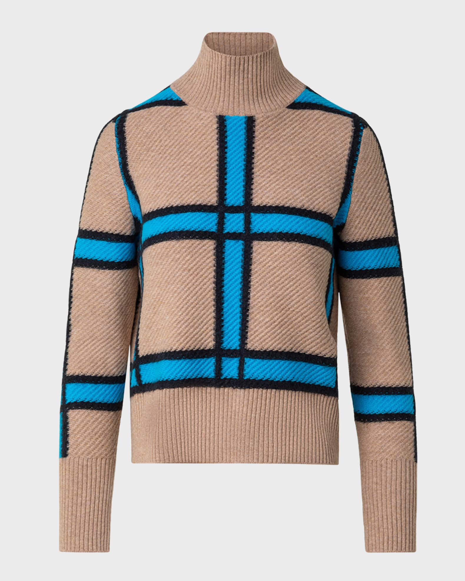 Cashmere Blend Window Check Knit Sweater
