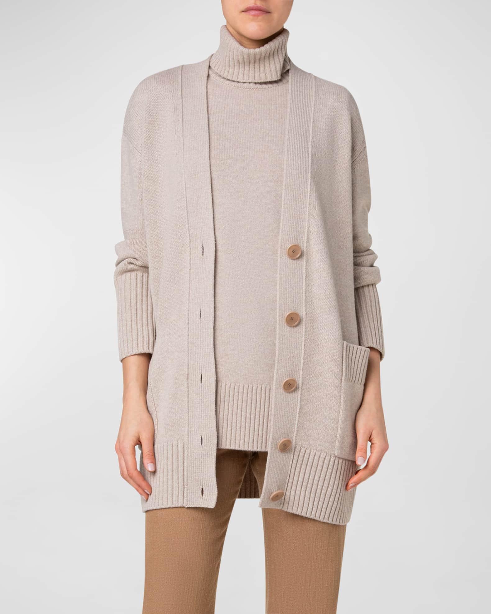 Cashmere Blend Long Button Front Cardigan