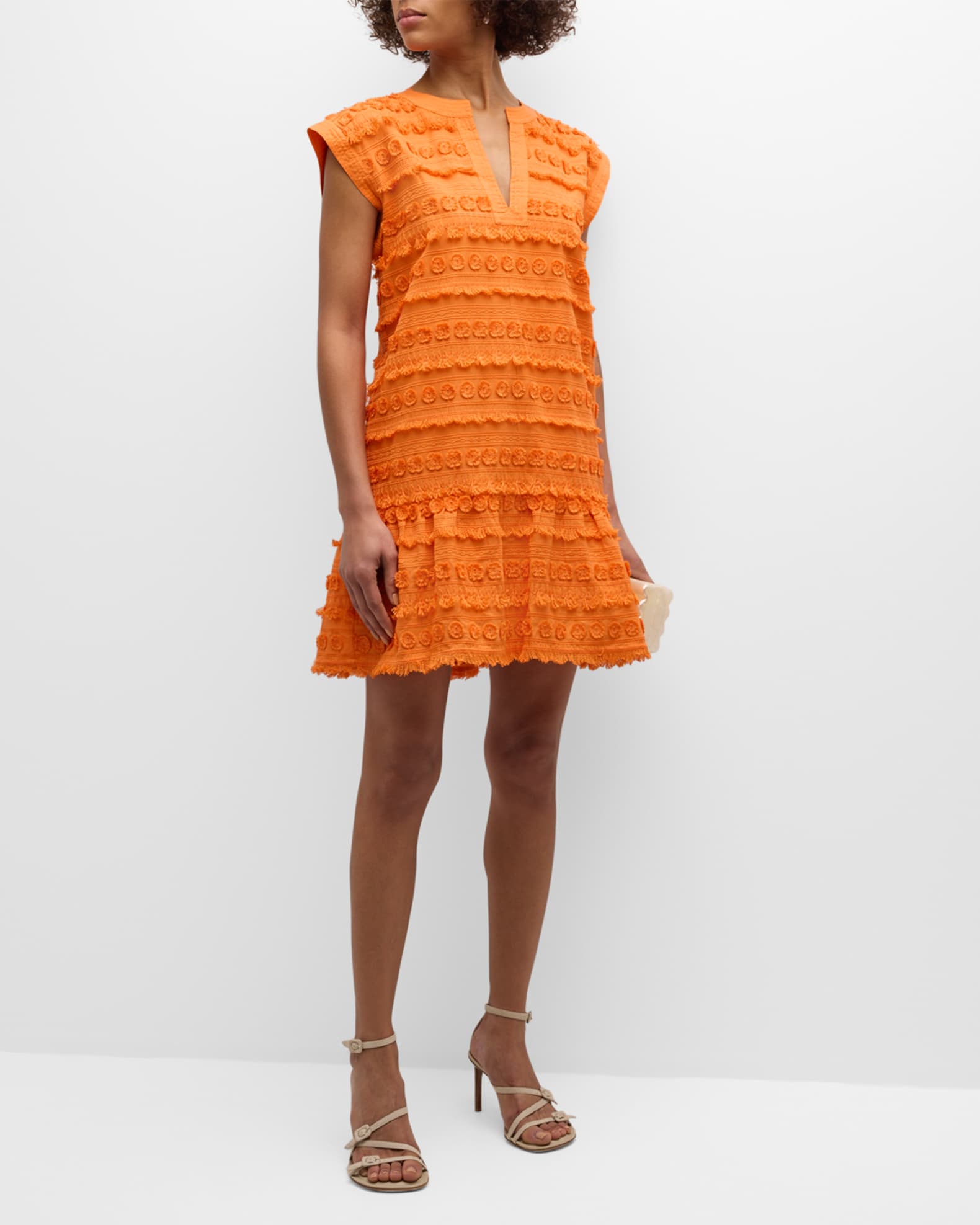 Herra Fringe Embroidered Mini Dress 0