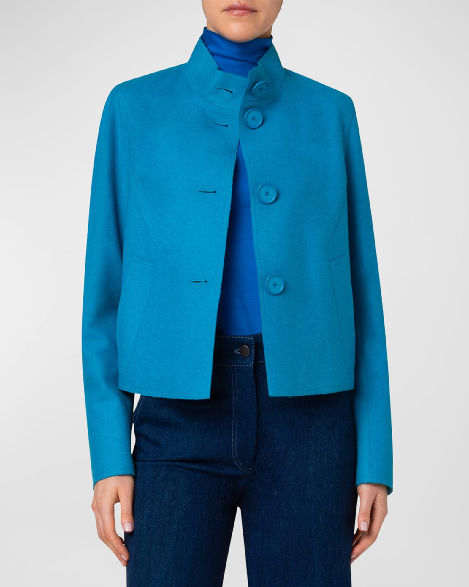 Akris Punto Women s Taglio Vivo Wool Blend Boxy Jacket Blue Casual Jackets