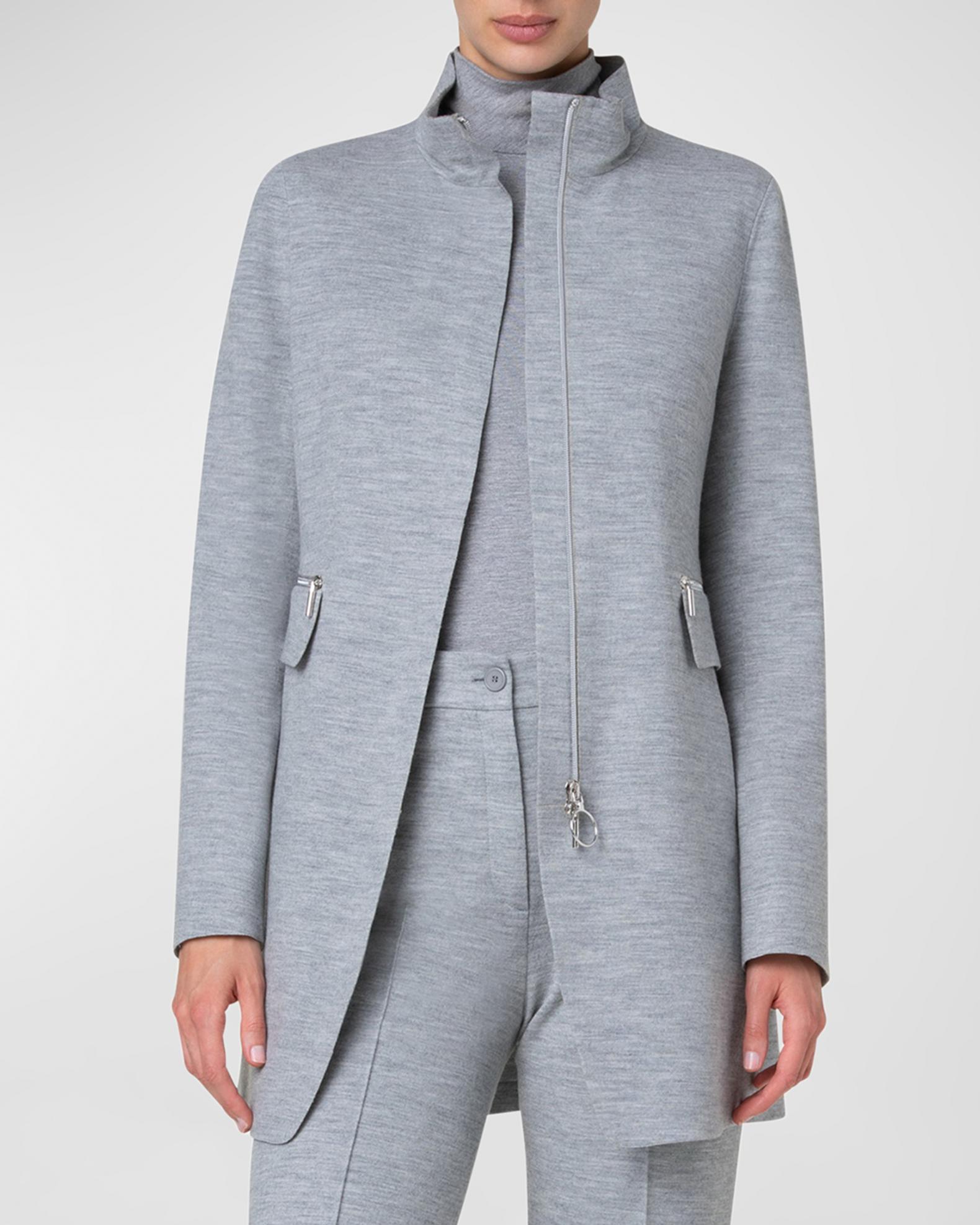 Akris punto Felted Wool Jersey Fitted Long Jacket | Neiman Marcus