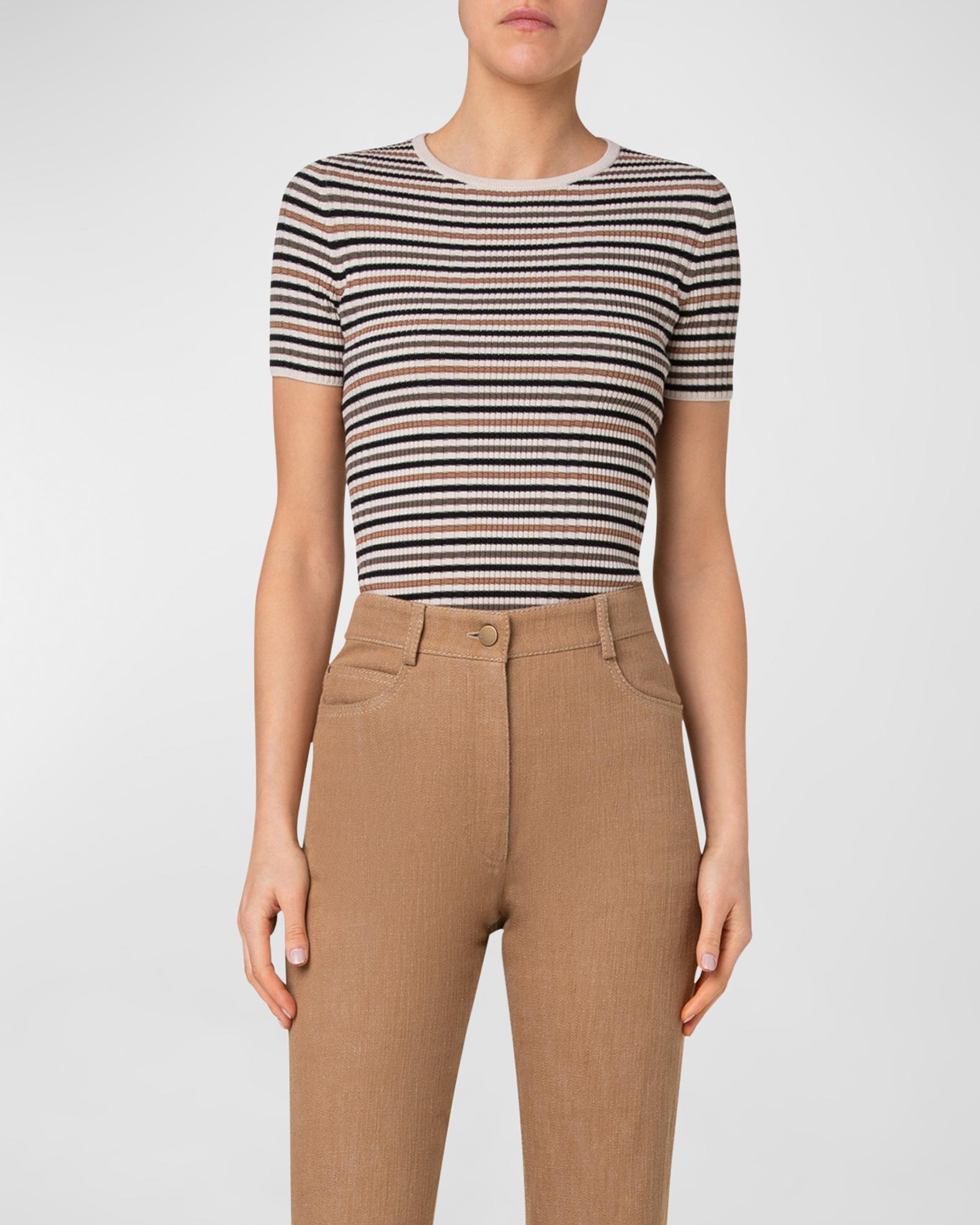 Akris punto Virgin Wool Striped Rib Knit Top | Neiman Marcus