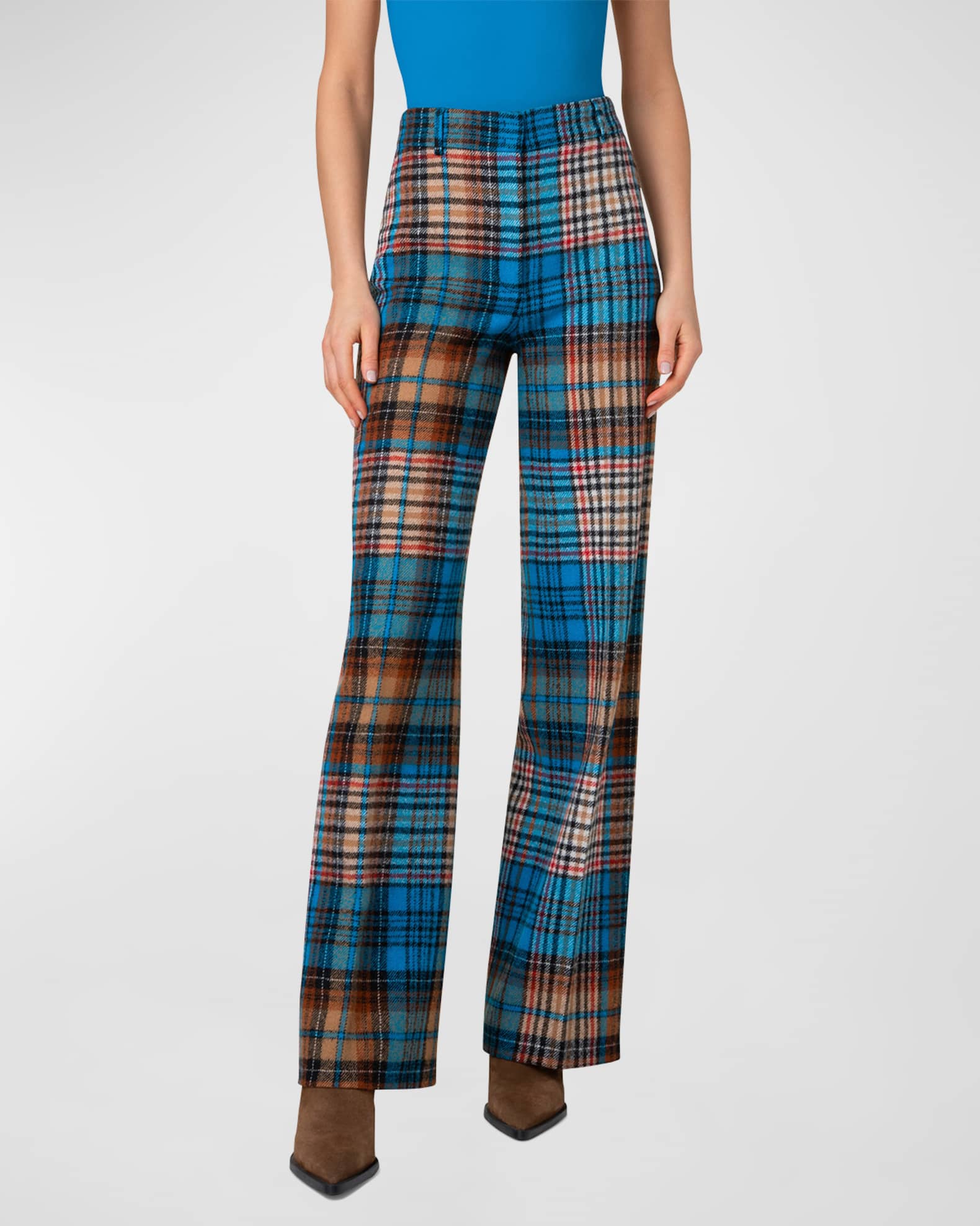 Akris punto Chiaro Tartan Check Wool Tweed Straight Leg Pants Neiman Marcus