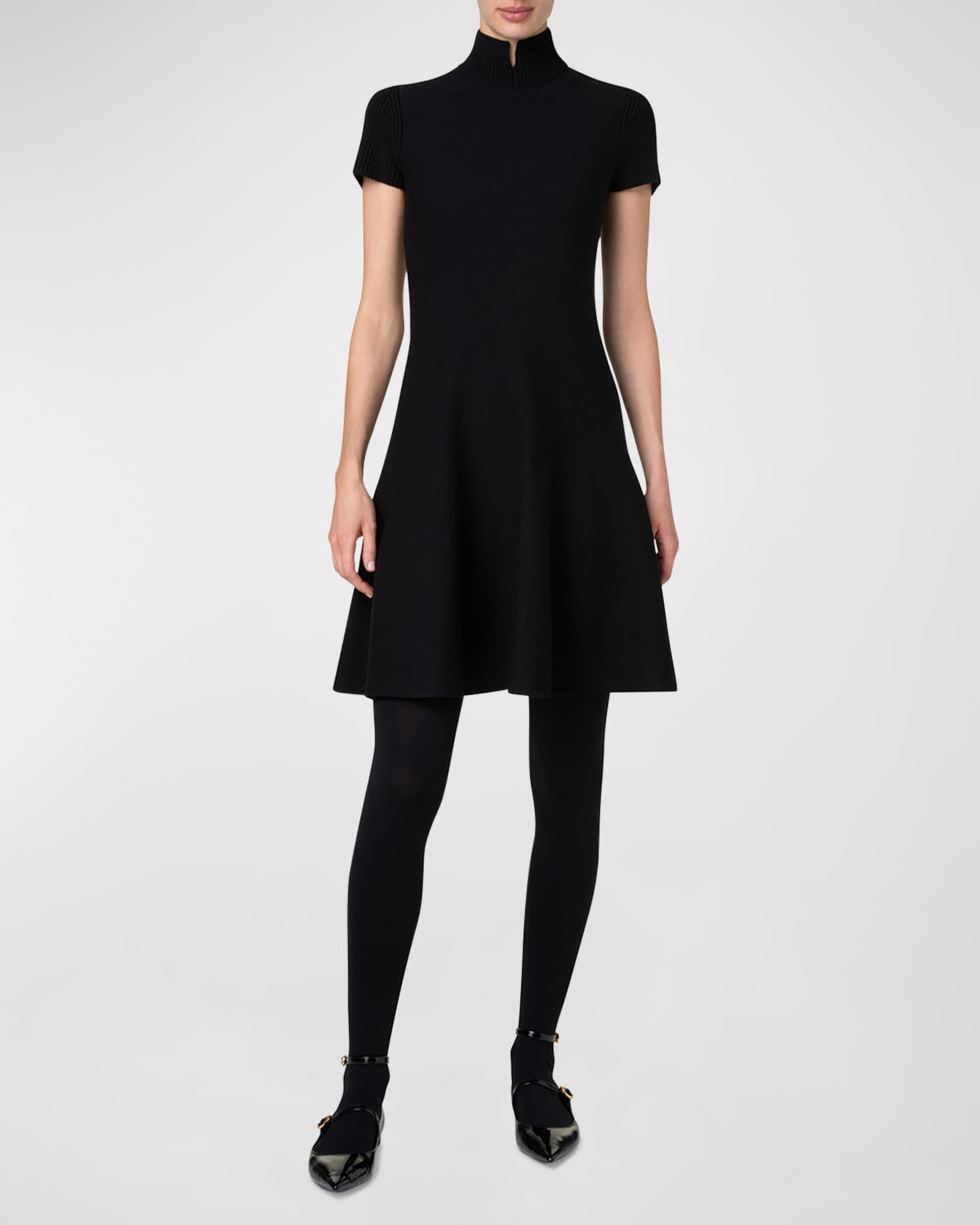 Short Mock-Neck Ribbed Wool Dress 1