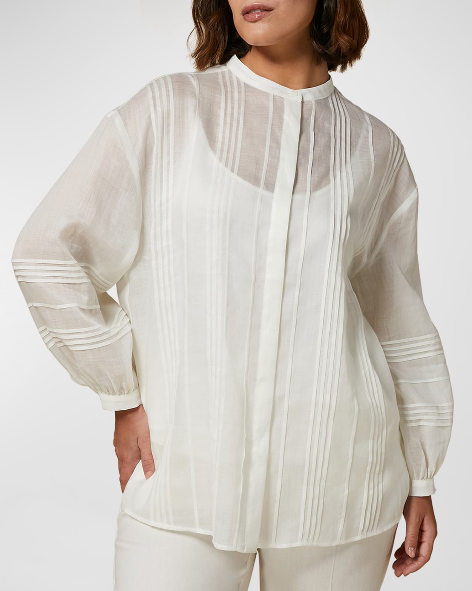 Marina Rinaldi Plus Size Todi Pintuck Ramie Canvas Shirt Neiman