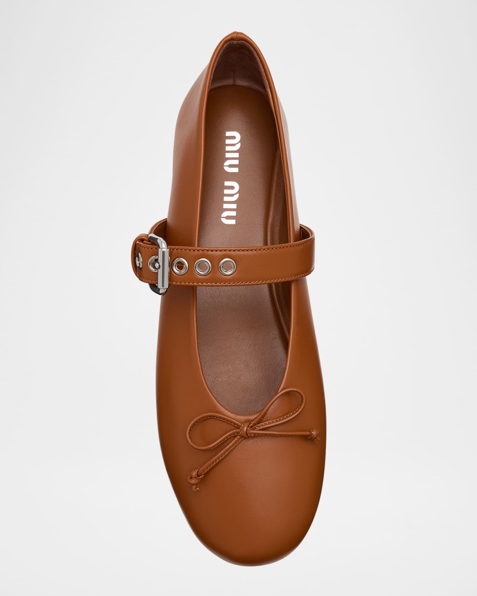 MiuMiu Leather Mary Jane Ballerinas レザー バレリーナ ロゴ Miu Miu Leather Mary Jane Ballerina Flats | Neiman Marcus
