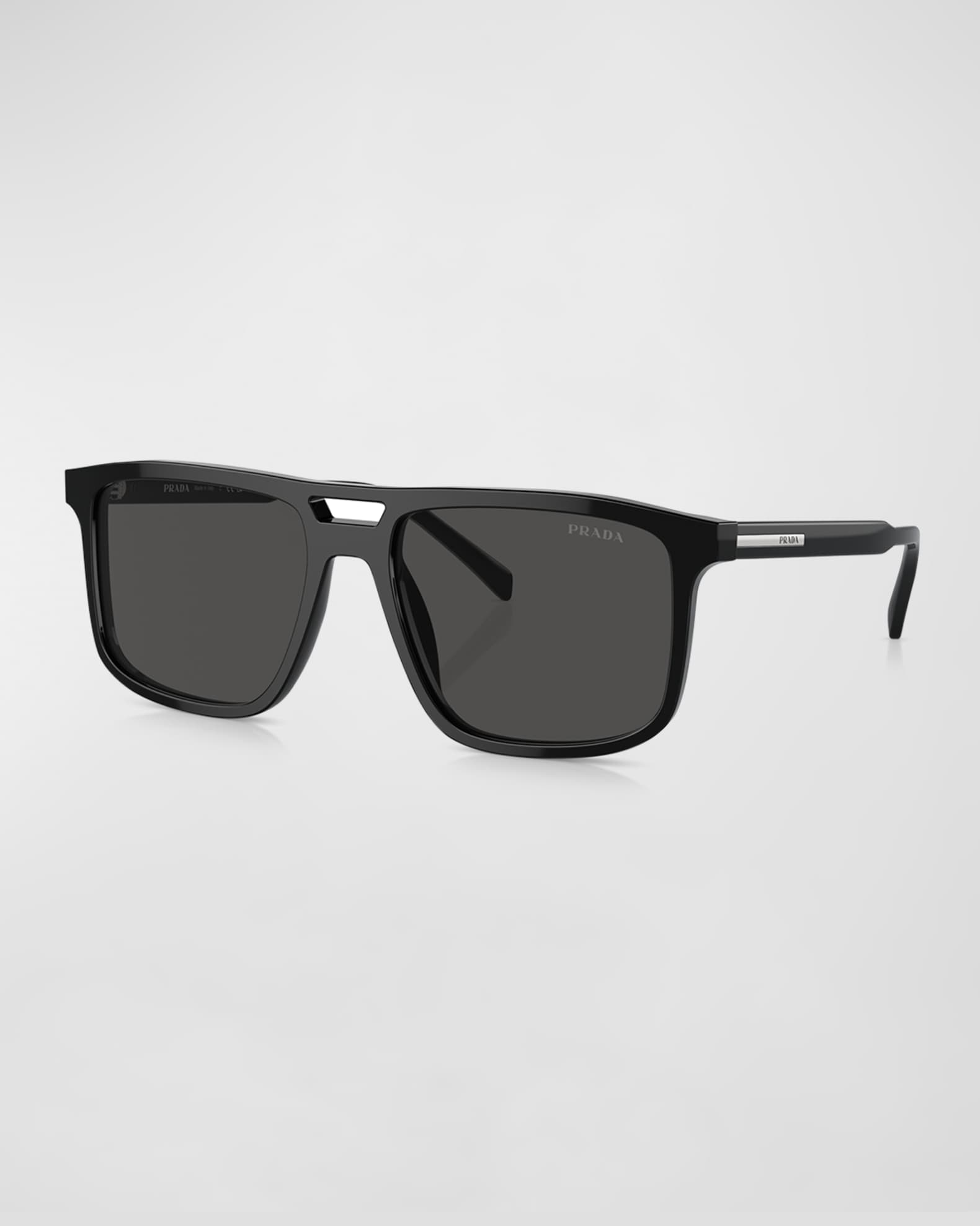 Men's Double-Bridge Acetate Rectangle Sunglasses 0
