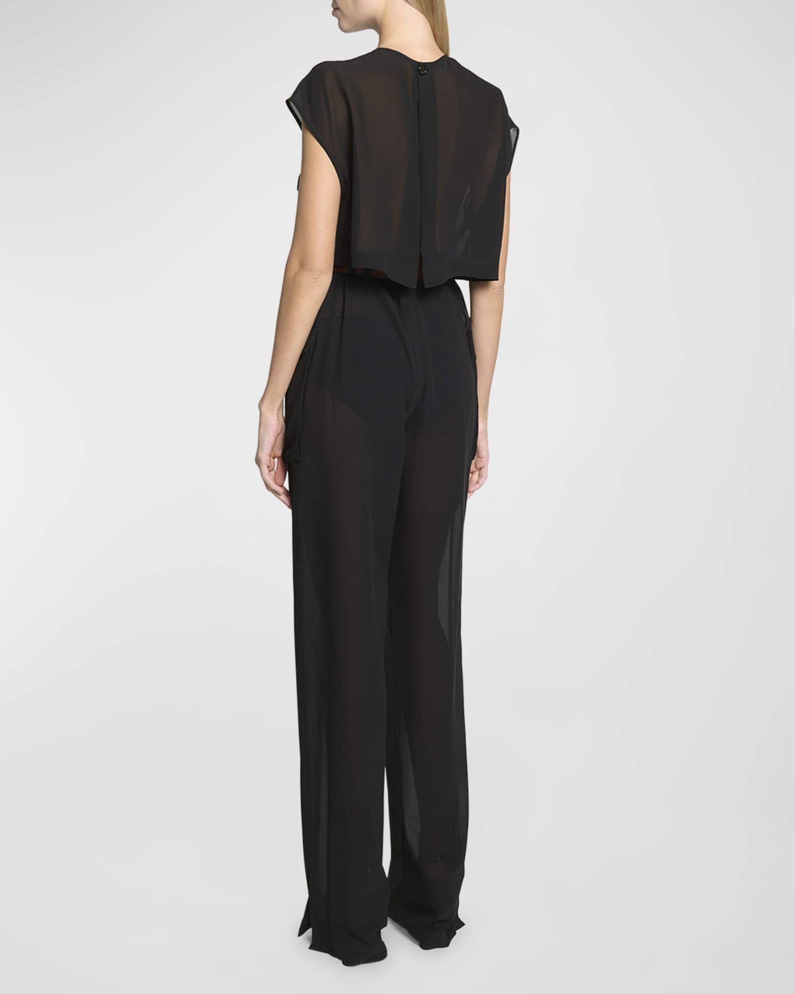 Saint Laurent Combinaison Sleeveless Belted Silk Chiffon