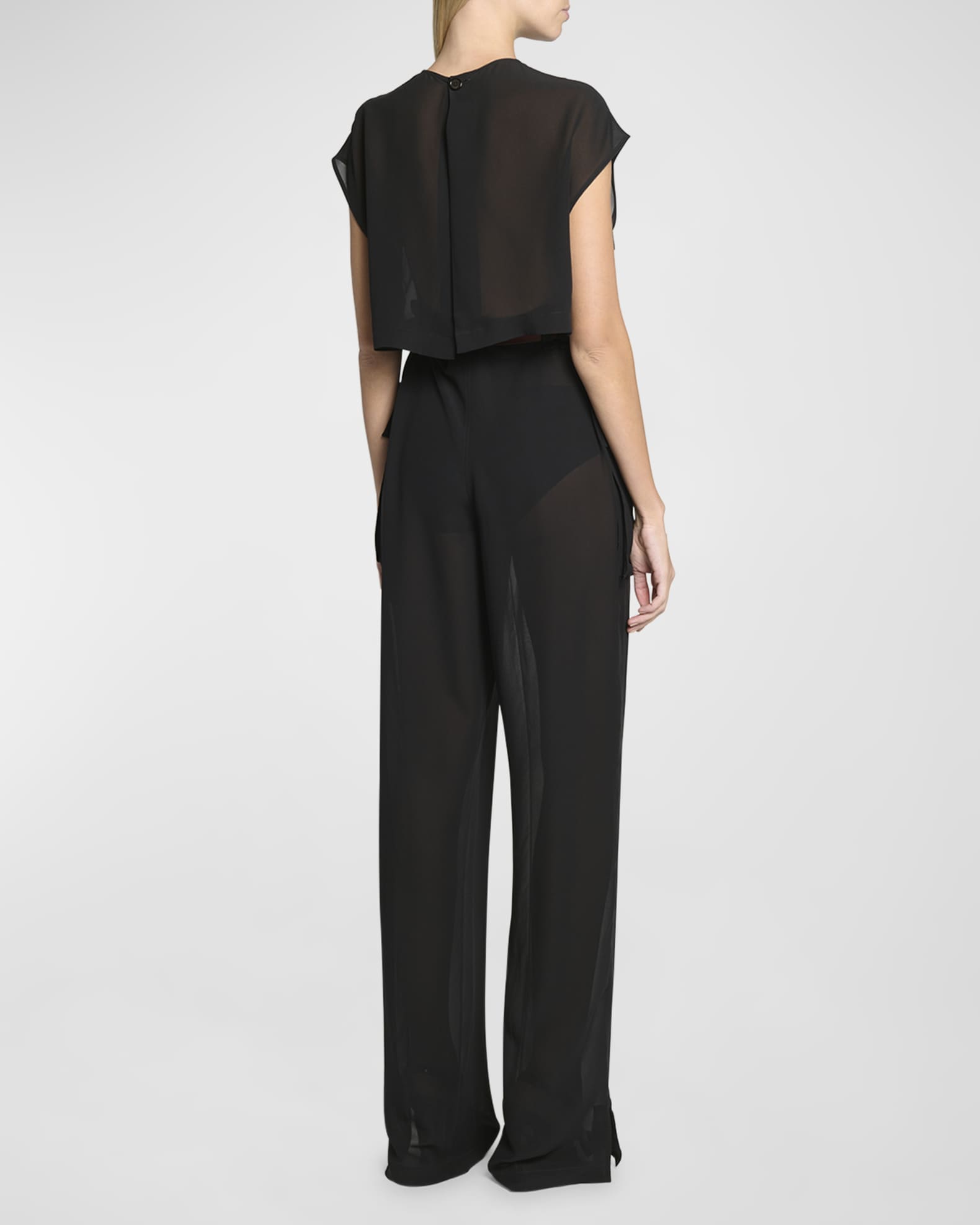 Saint Laurent Combinaison Sleeveless Belted Silk Chiffon