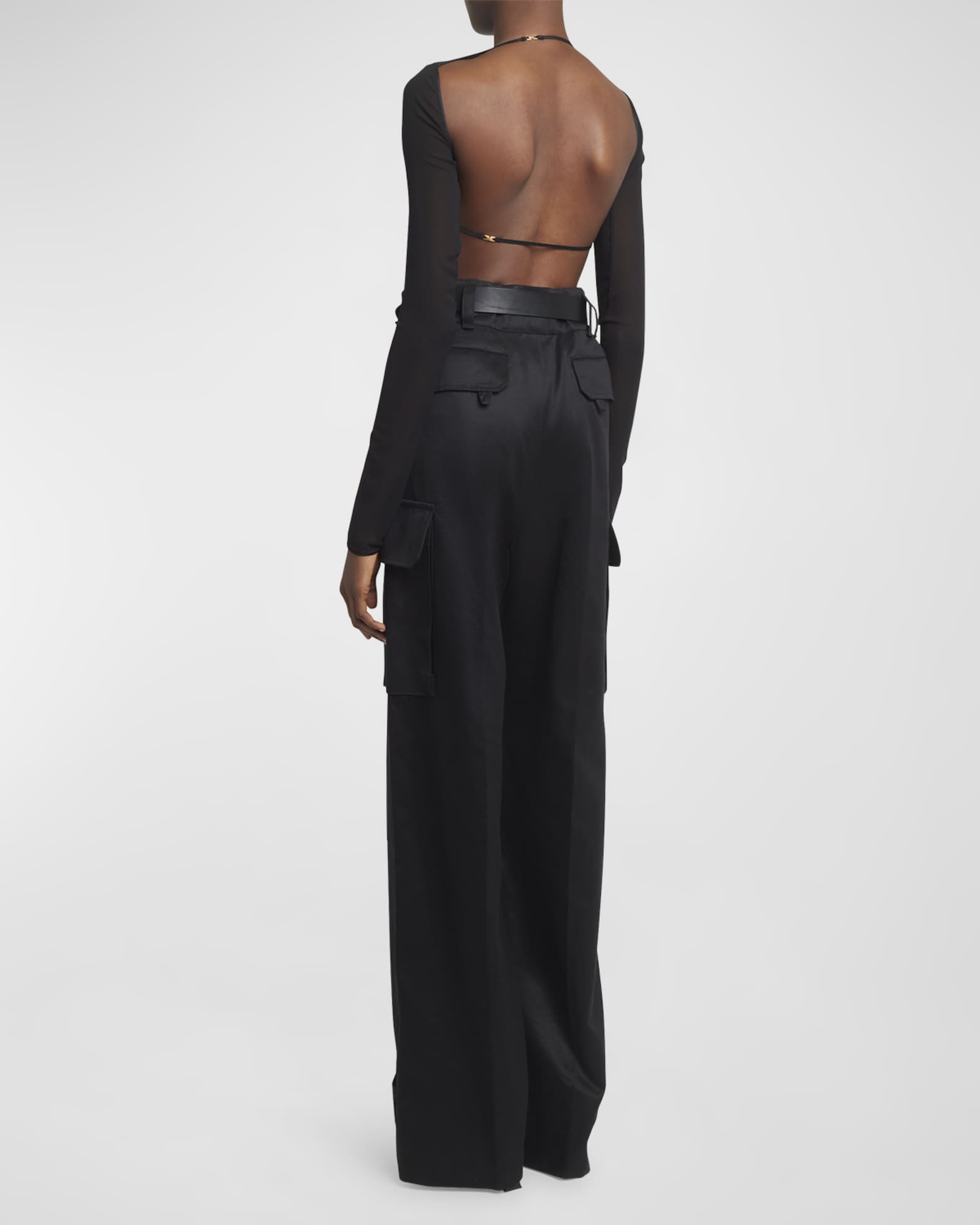 SAINT LAURENT Belted pleated cotton-twill straight-leg pants
