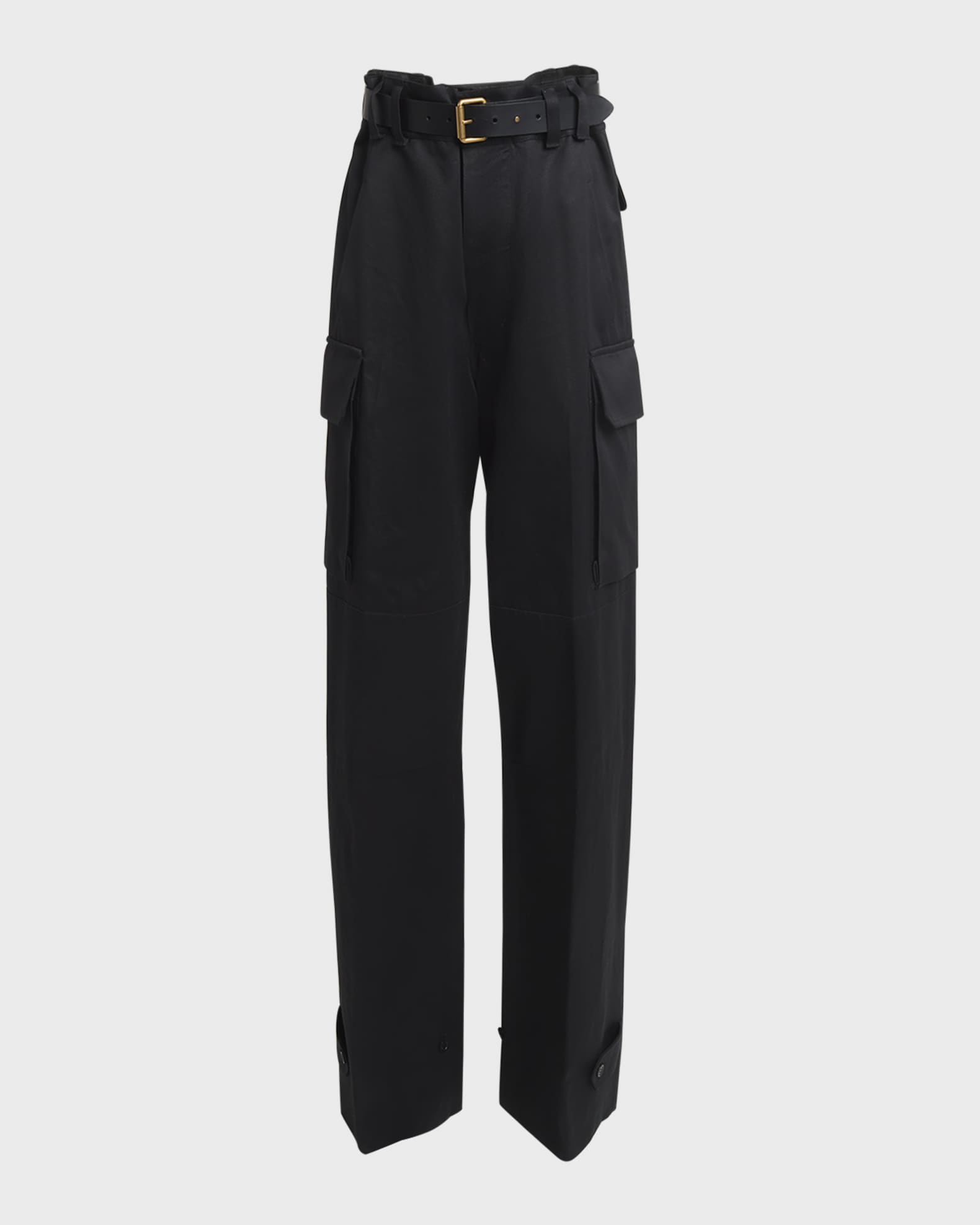 Saint Laurent Women's High-Rise Belted Straight-Leg Satin Cargo Pants