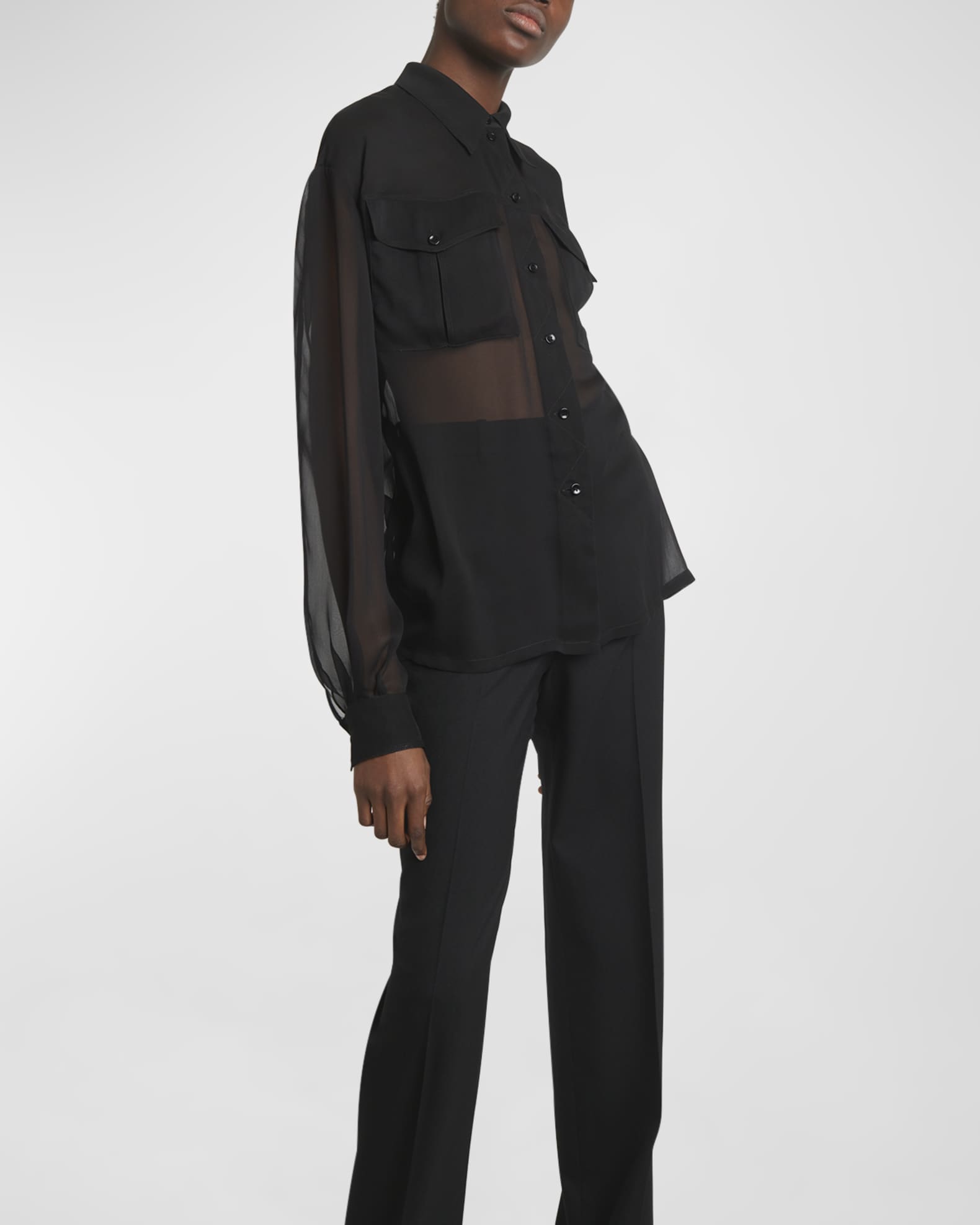 Saint Laurent Silk Chiffon Collared Shirt Neiman Marcus