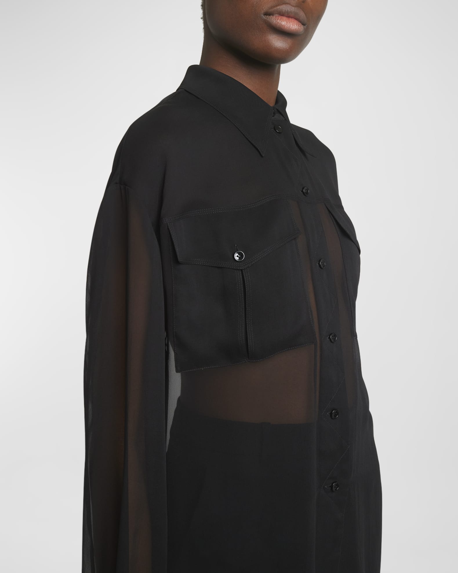 Saint Laurent Silk Chiffon Collared Shirt Neiman Marcus