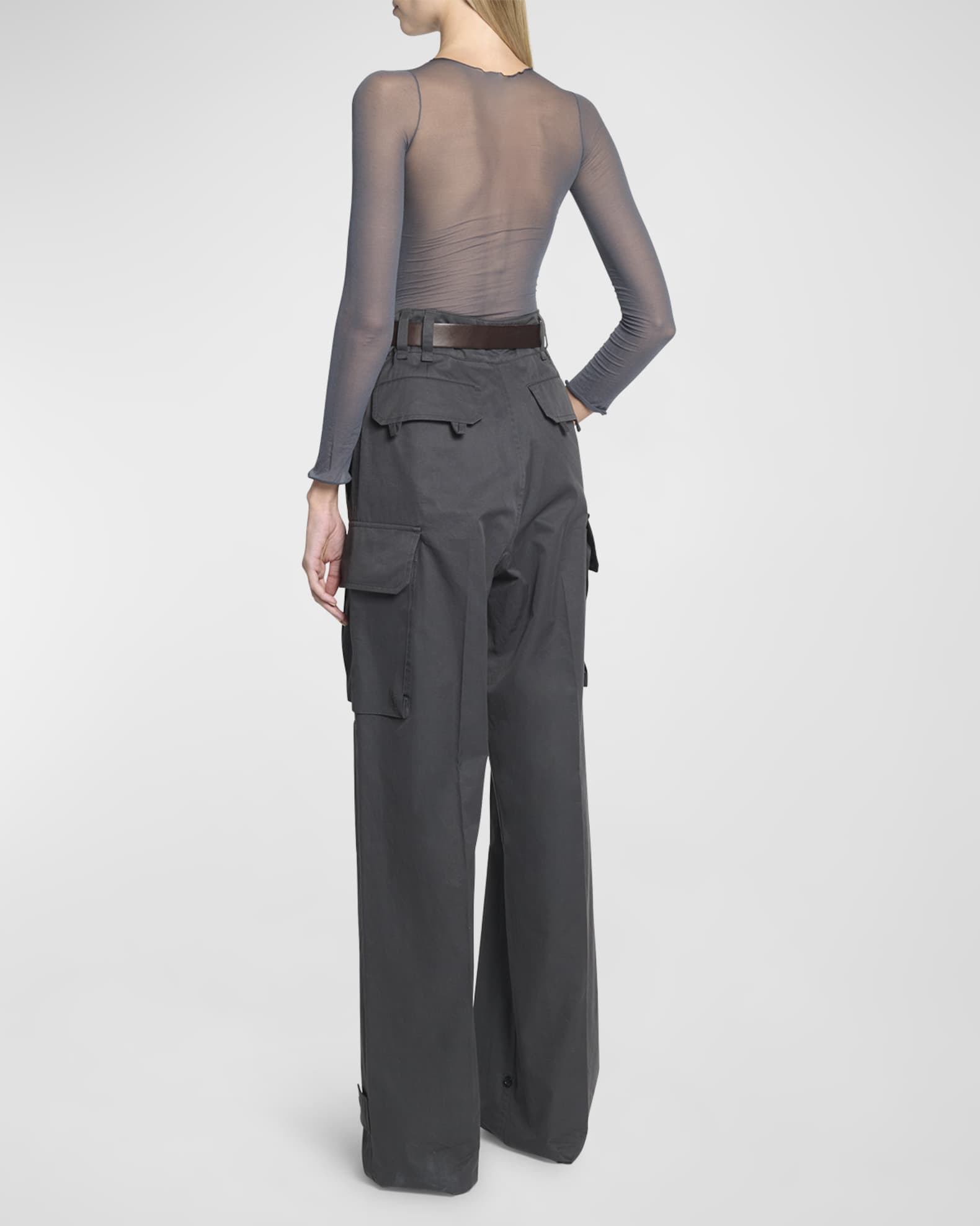 SAINT LAURENT Belted pleated cotton-twill straight-leg pants
