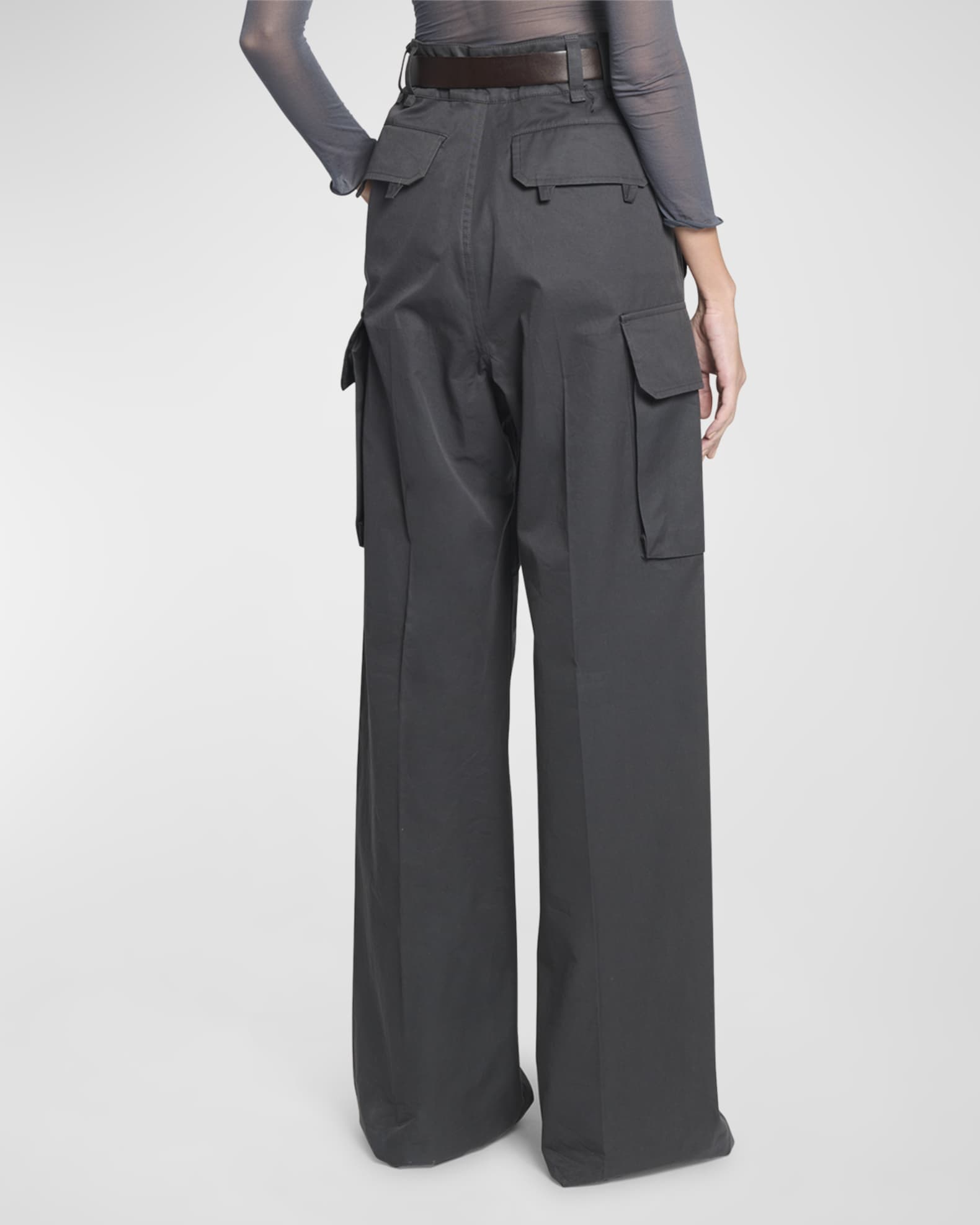 Saint Laurent Wide-Leg Cargo Pants with Leather Belt | Neiman Marcus