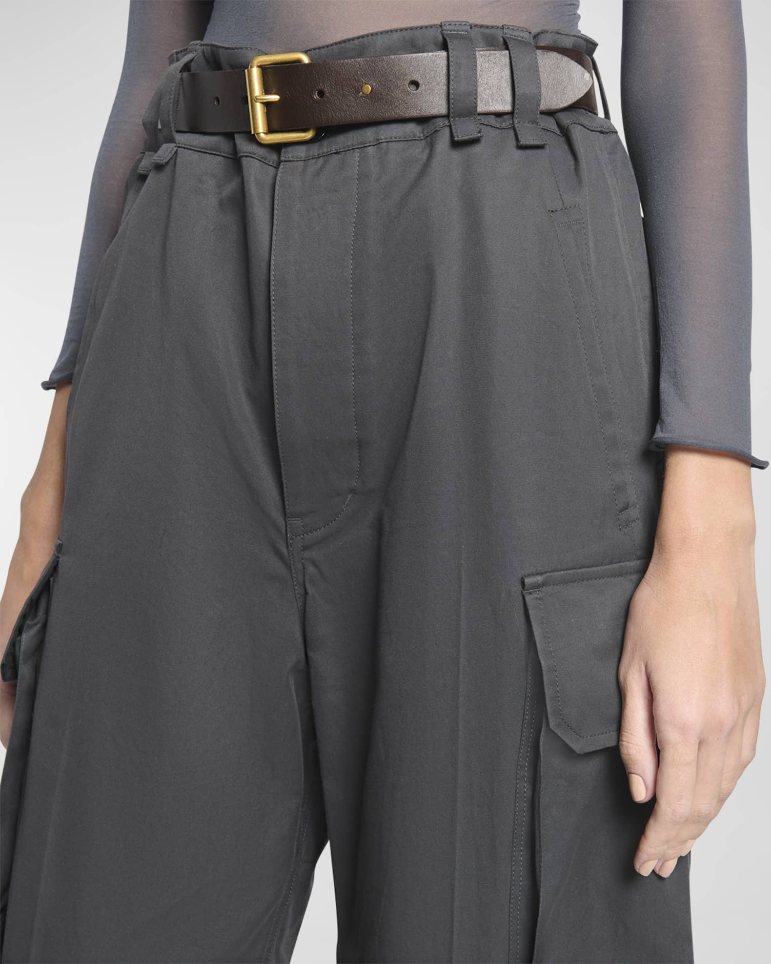 SAINT LAURENT Belted pleated cotton-twill straight-leg pants