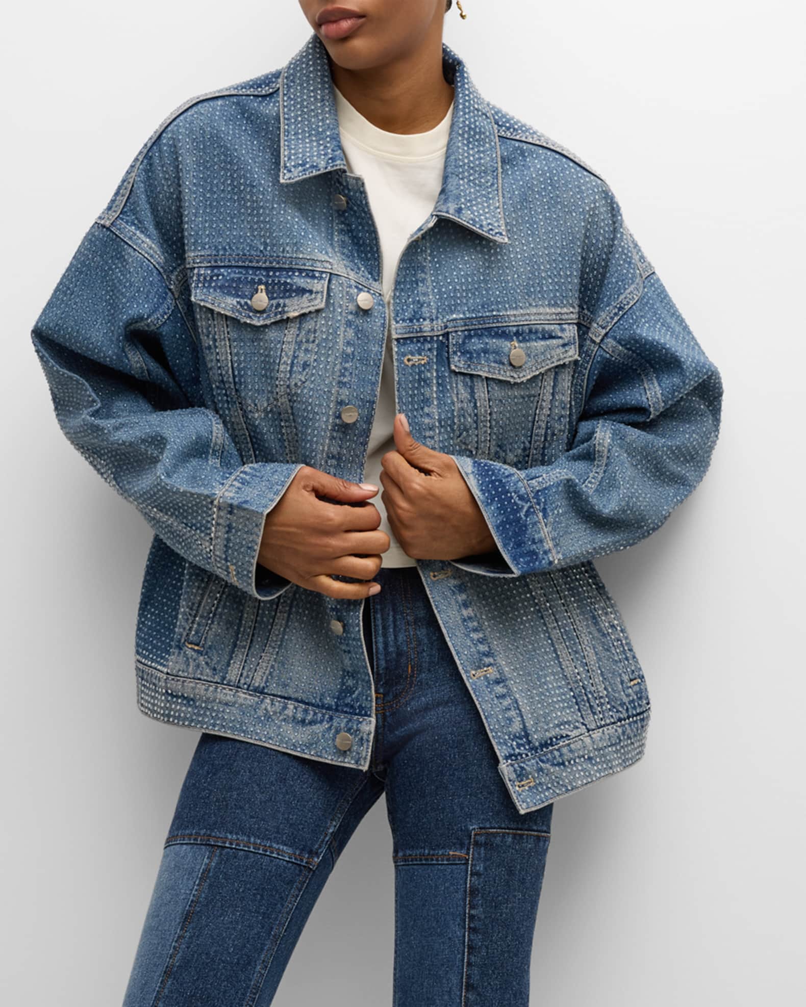ジャケット Marc Jacobs Denim Jacket With Crystals Marc Jacobs Crystal Denim Oversized Trucker Jacket | Neiman