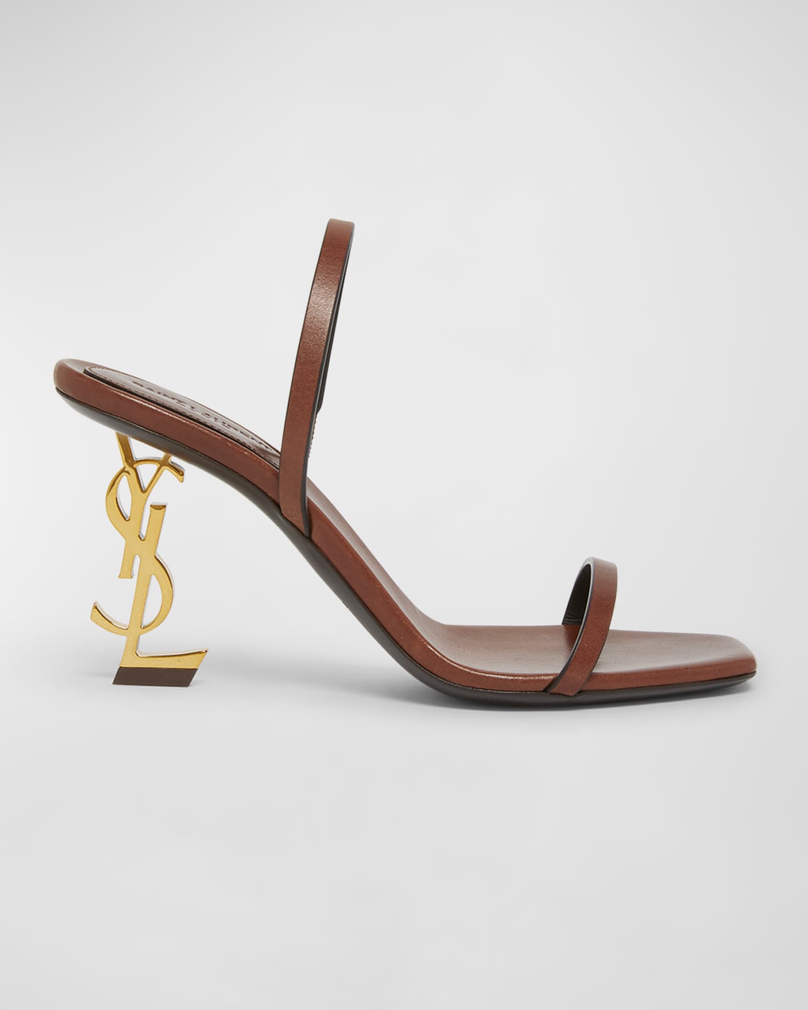 Saint Laurent Opyum Leather YSL Heel Slide Sandals Neiman Marcus