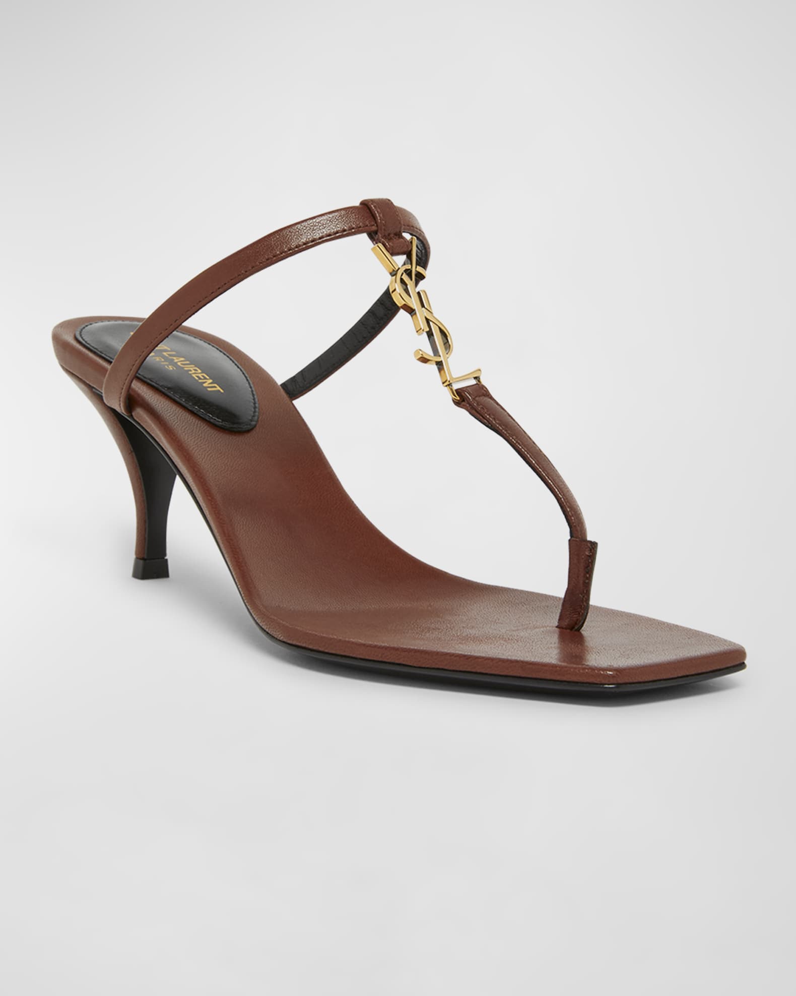 Saint Laurent Cassandra Leather YSL Thong Mule Sandals