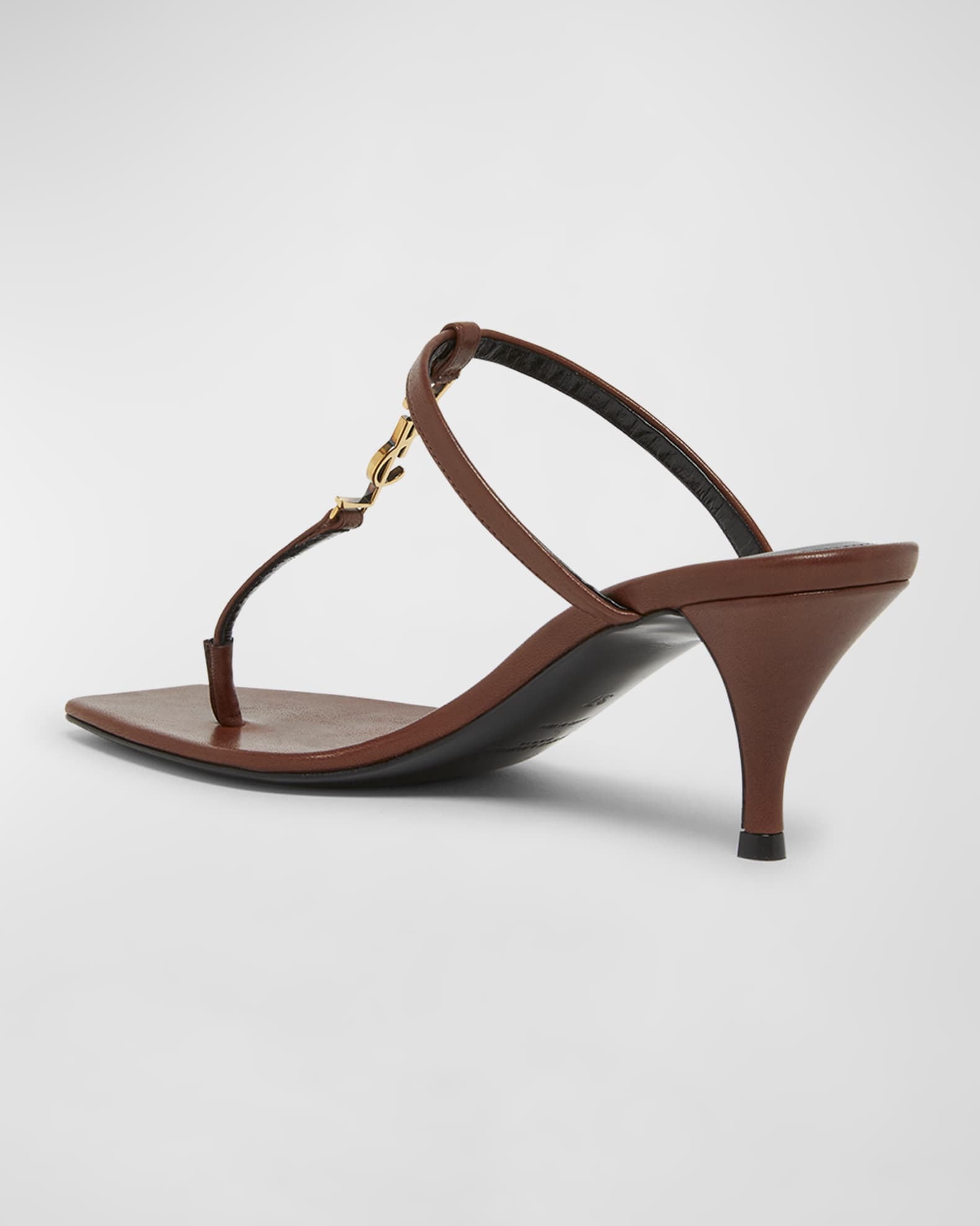 Saint Laurent Cassandra Leather YSL Thong Mule Sandals