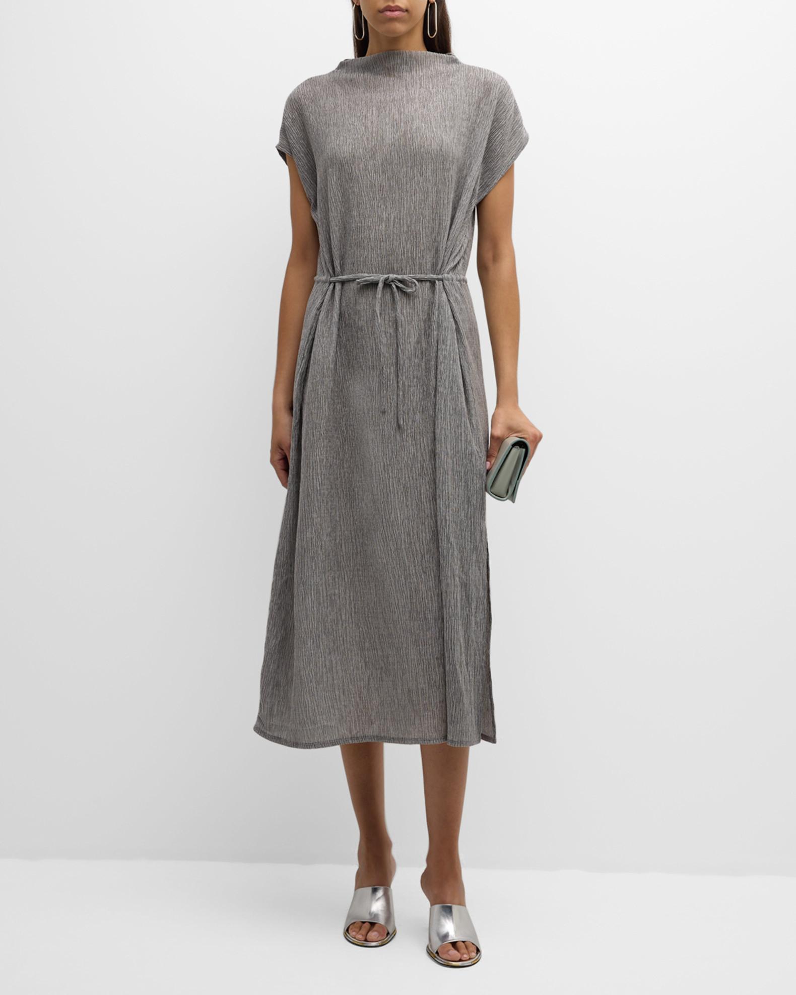 Plus Size Stretch Deco Crepe Funnel Neck Midi Dress