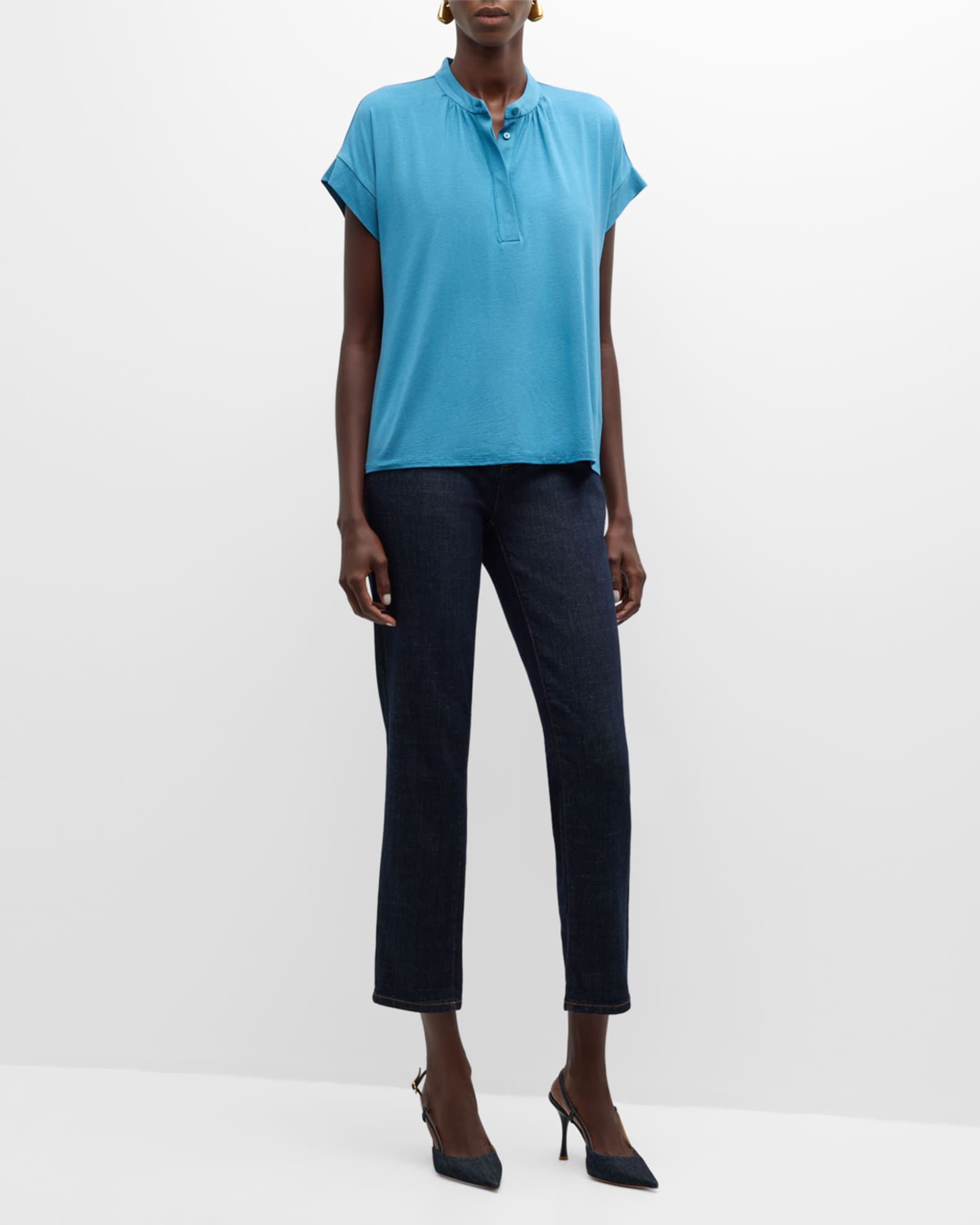 Eileen Fisher Stretch Jersey Henley Top Neiman Marcus