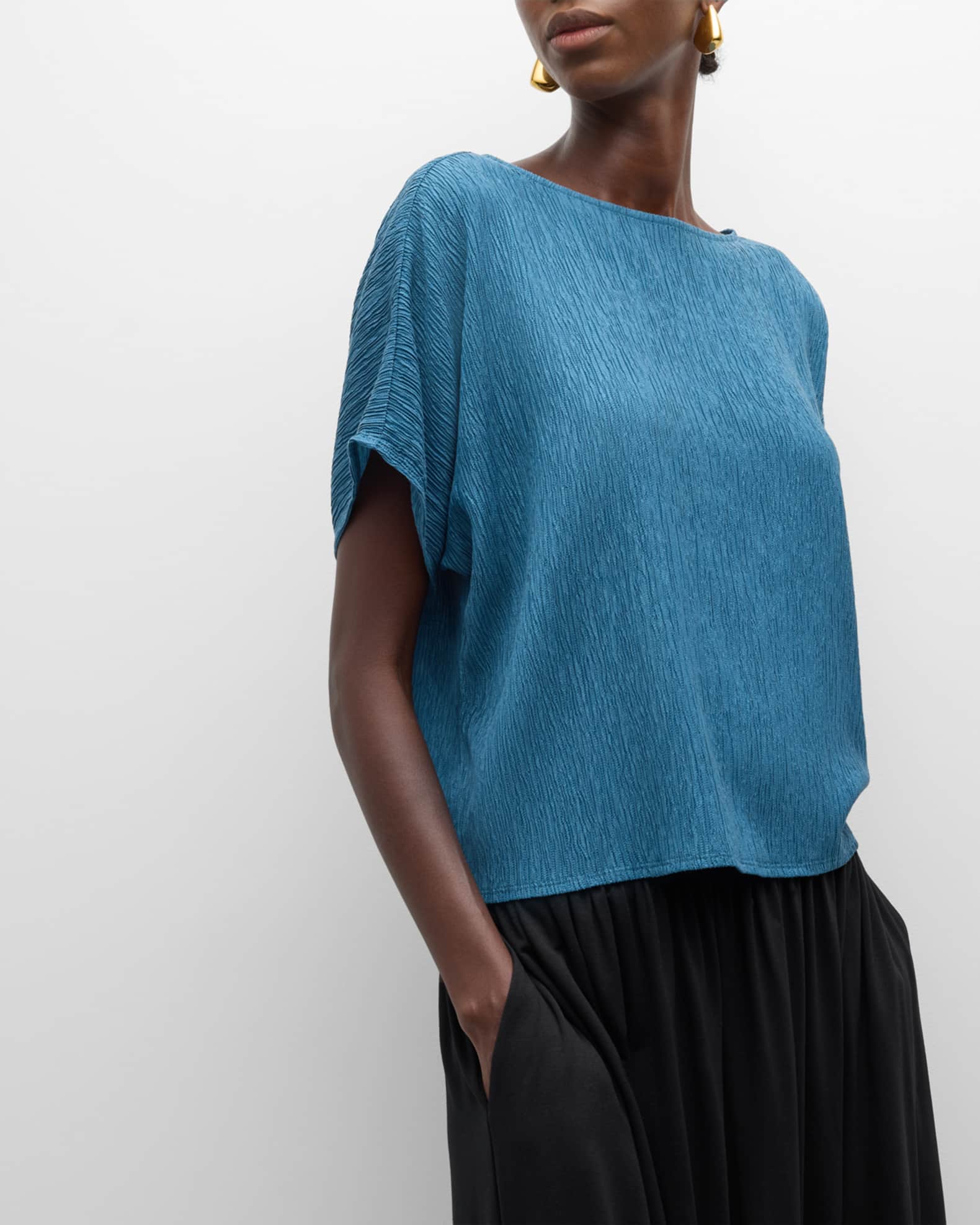 Eileen Fisher Crinkled Bateau Neck Top Neiman Marcus