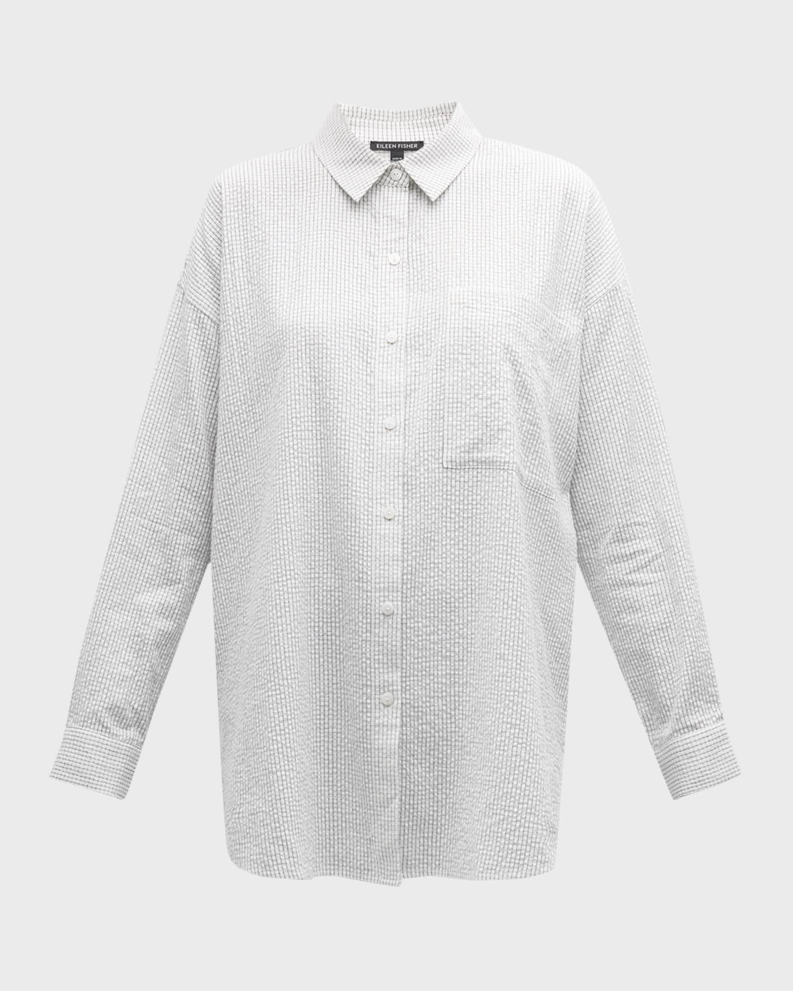Eileen Fisher Petite Oversized Grid-Print Seersucker Tunic