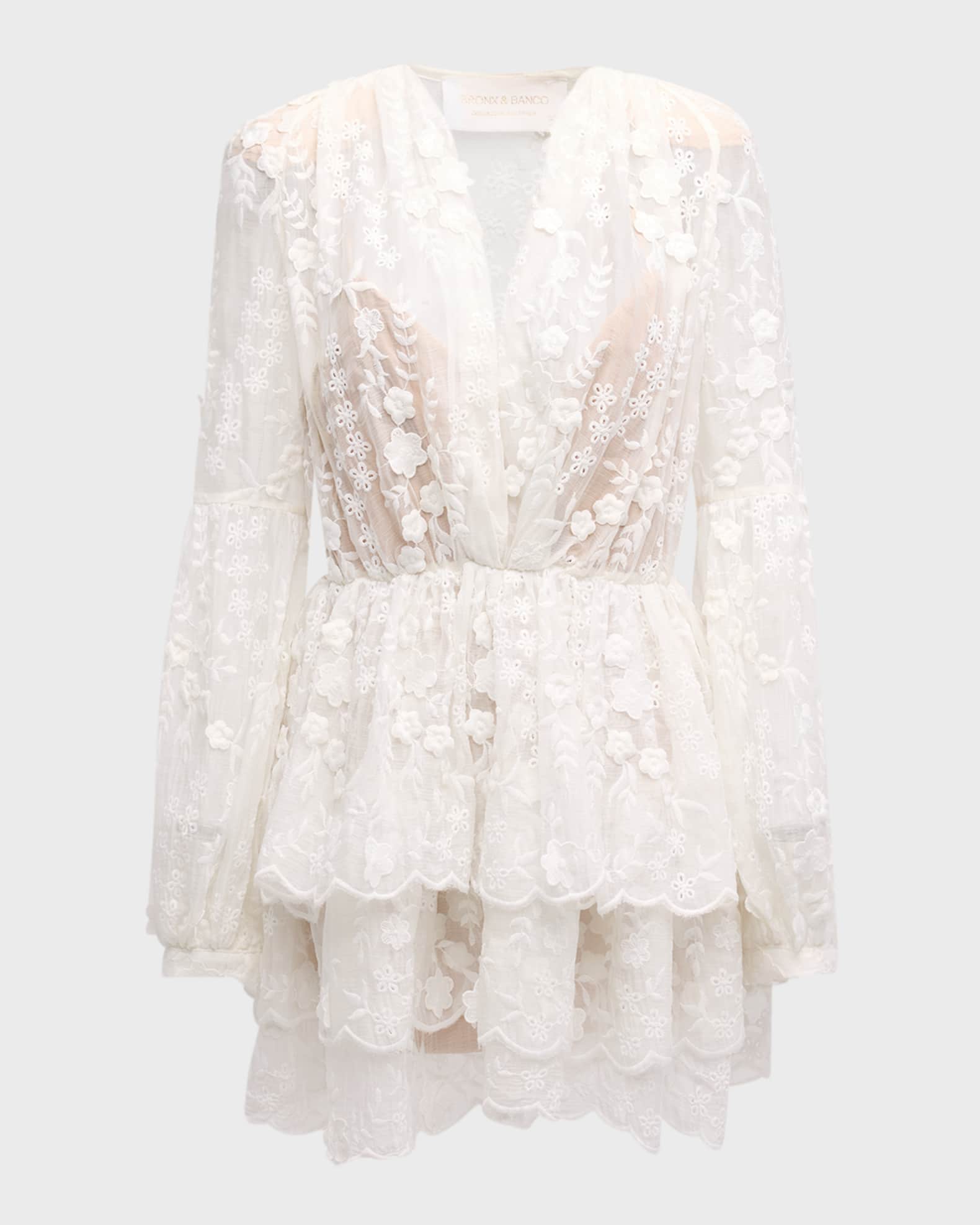 Bronx and Banco Bedouin Tiered Floral Embroidered Mini Dress Neiman Marcus