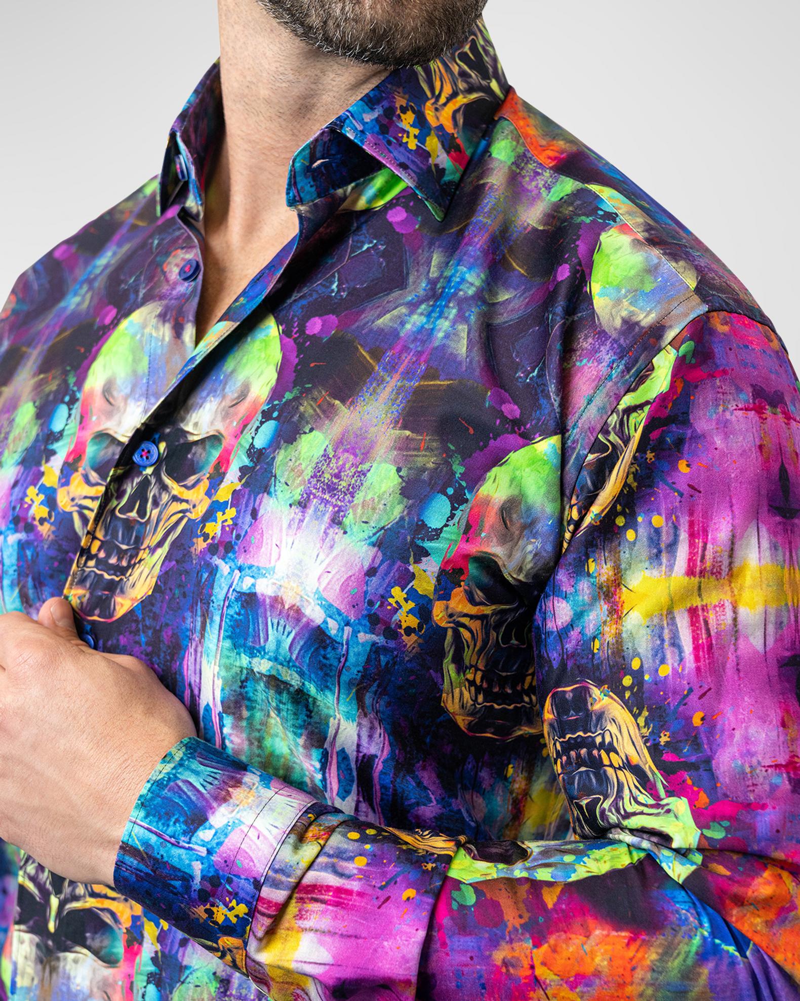 Maceoo Men's Fibonacci Skull Glow Dress Shirt | Neiman Marcus