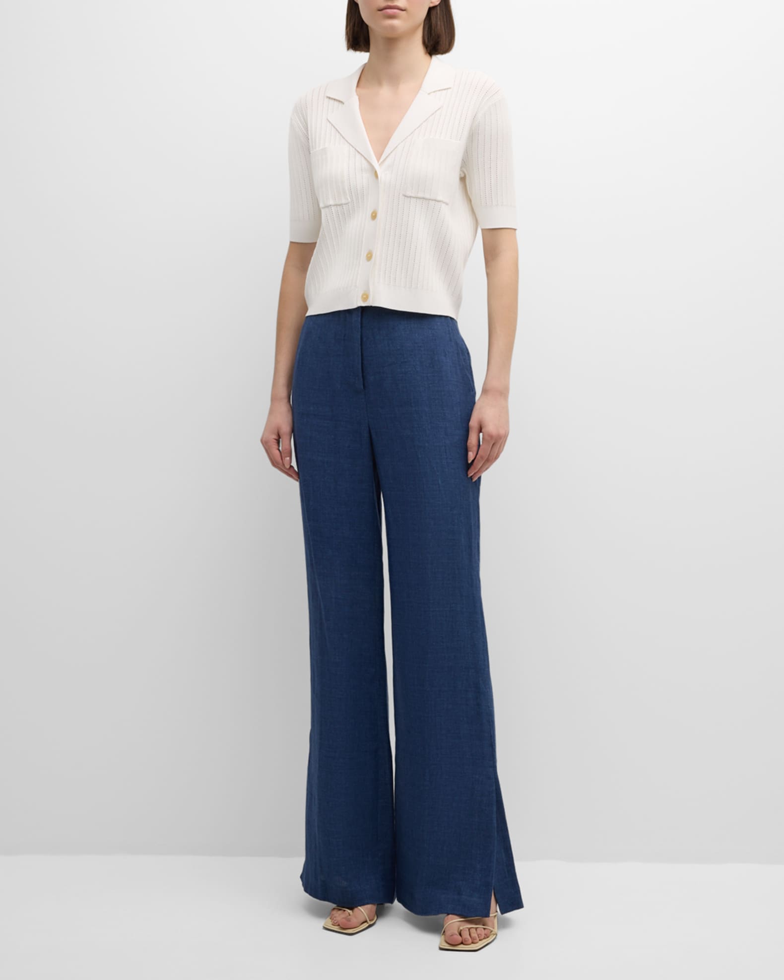 Ribbed Pointelle-Knit Button-Down Shirt 1