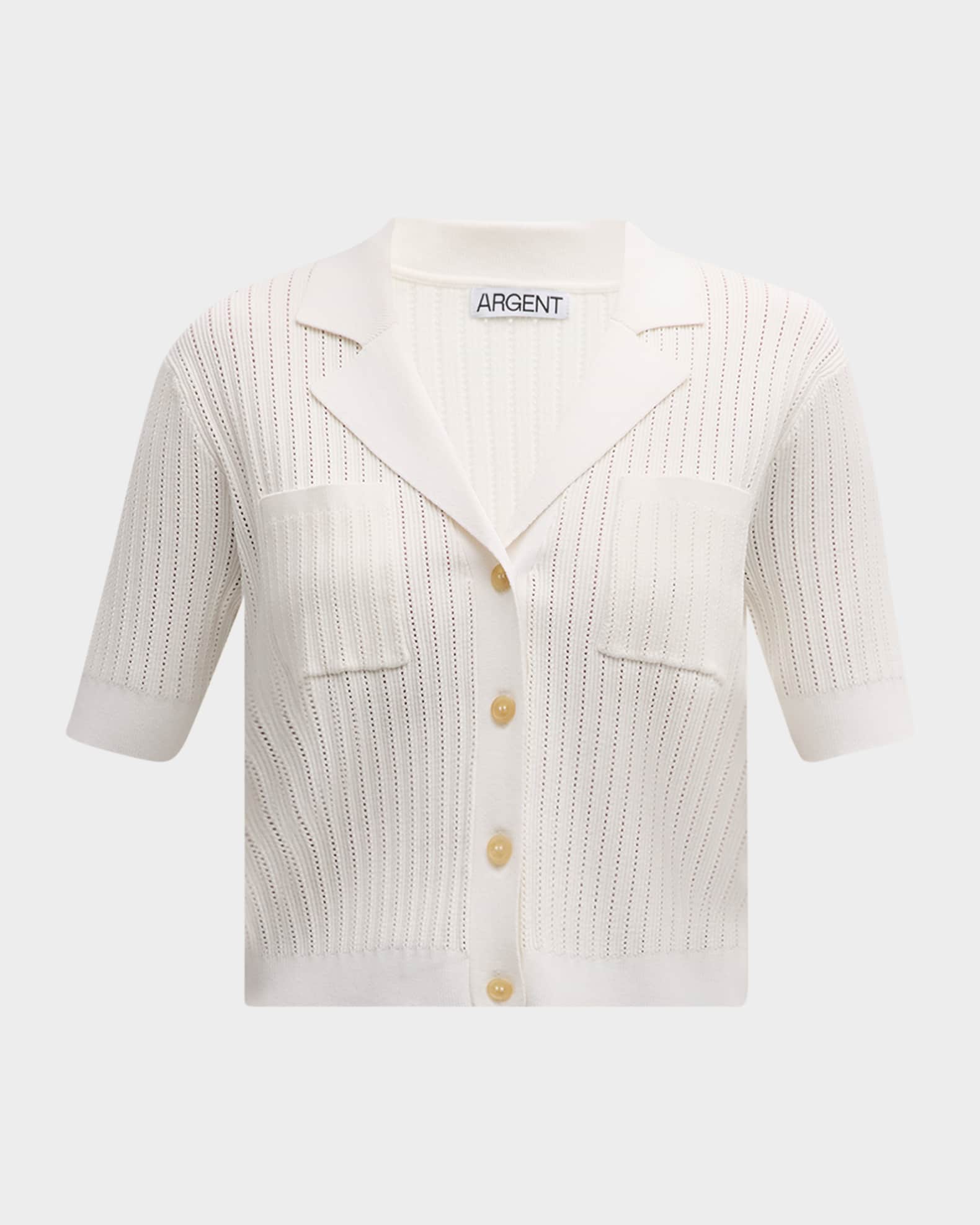 Ribbed Pointelle-Knit Button-Down Shirt 0