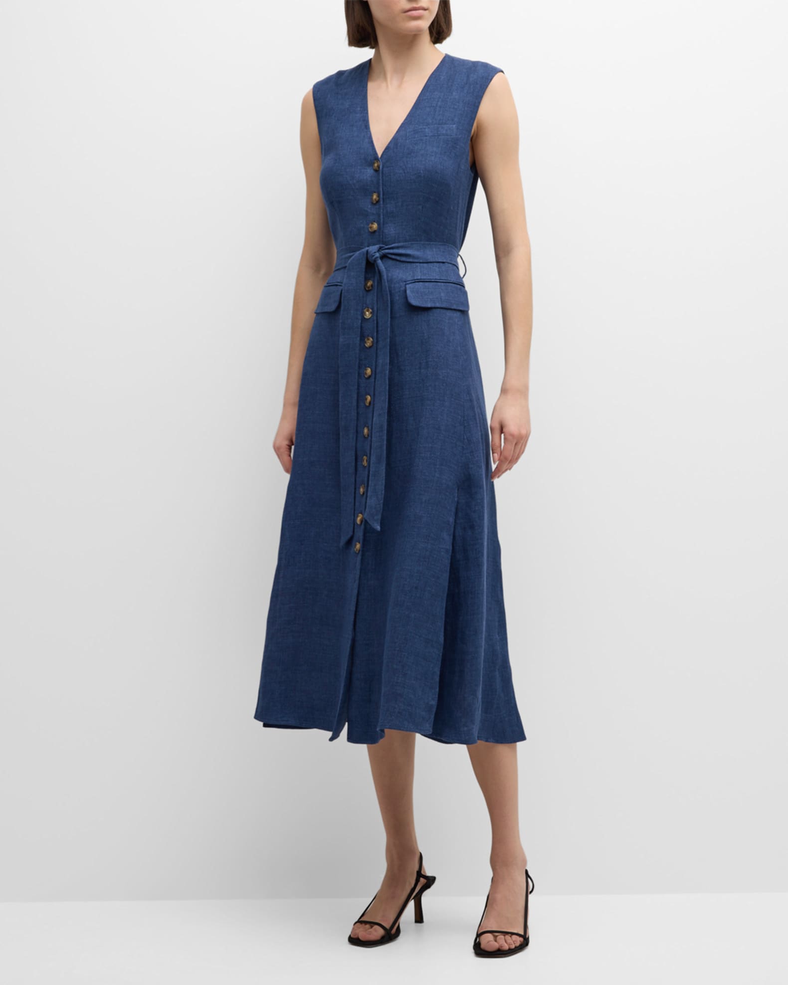 2pcs Set V Neck Button Front Midi Vest Dress Mid Rise Straight Leg Pant main image 1
