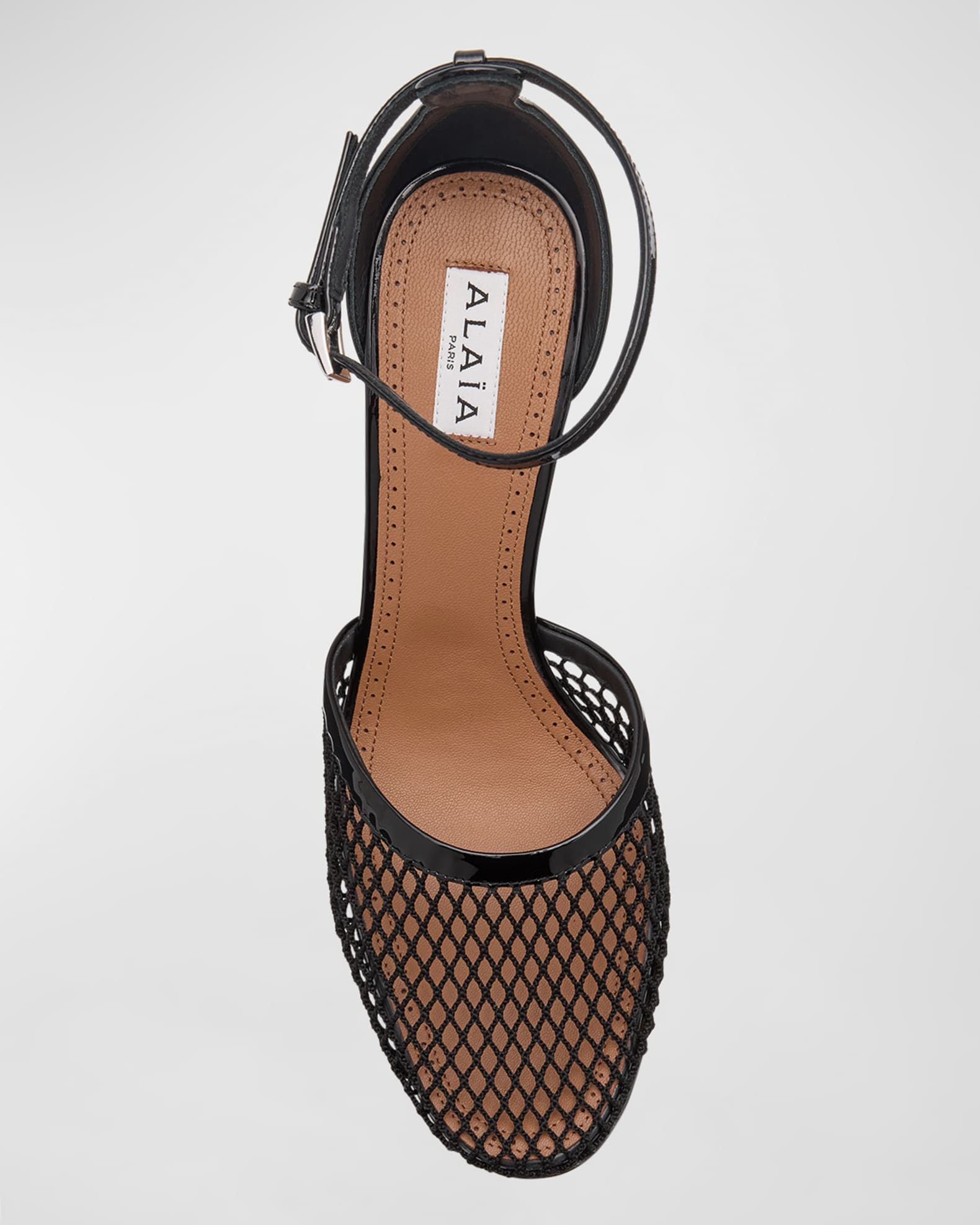 ALAIA Fishnet Patent Ankle-Strap Pumps | Neiman Marcus