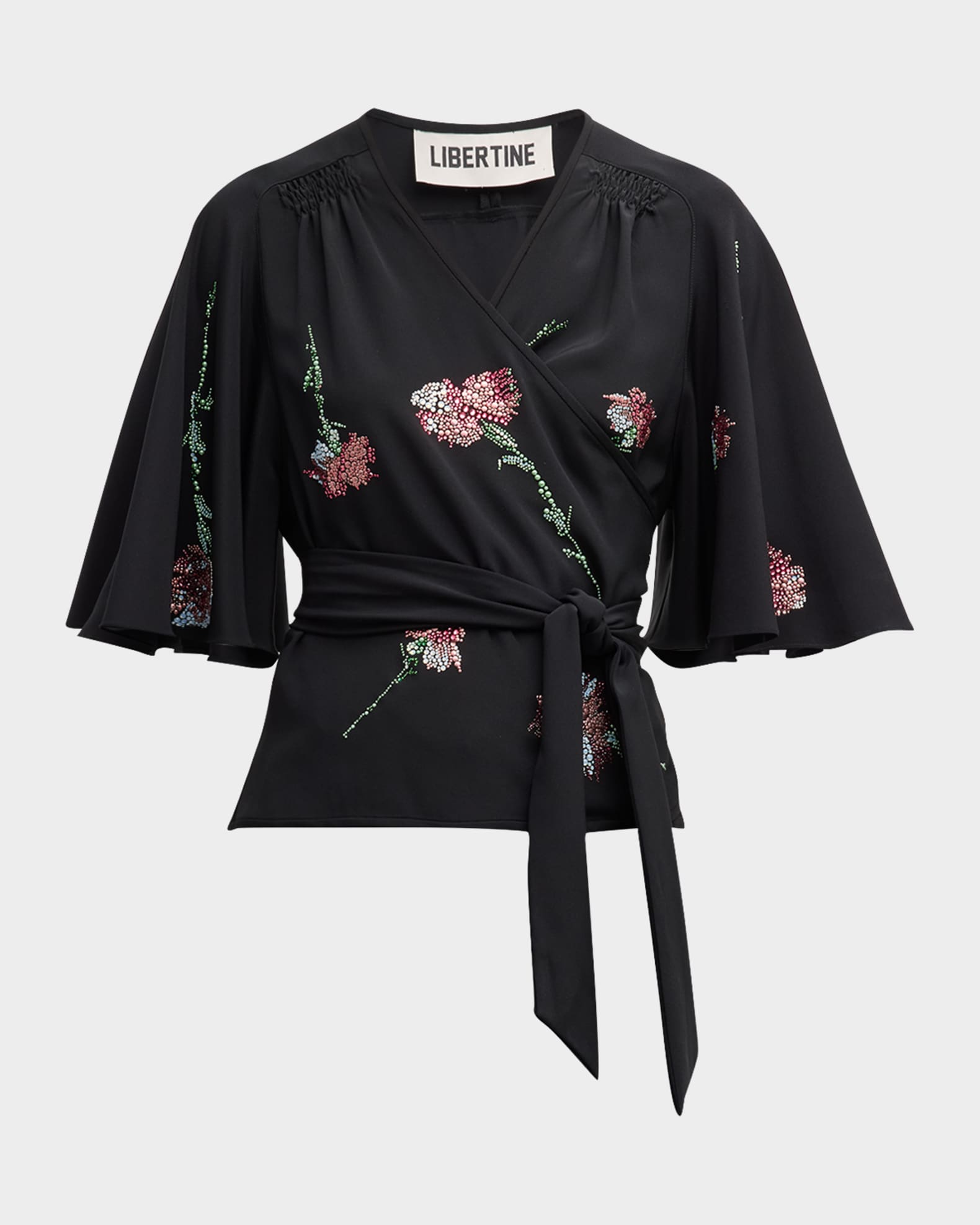 Cecil Beaton Pink Carnation Butterfly Embellished Wrap Blouse 0