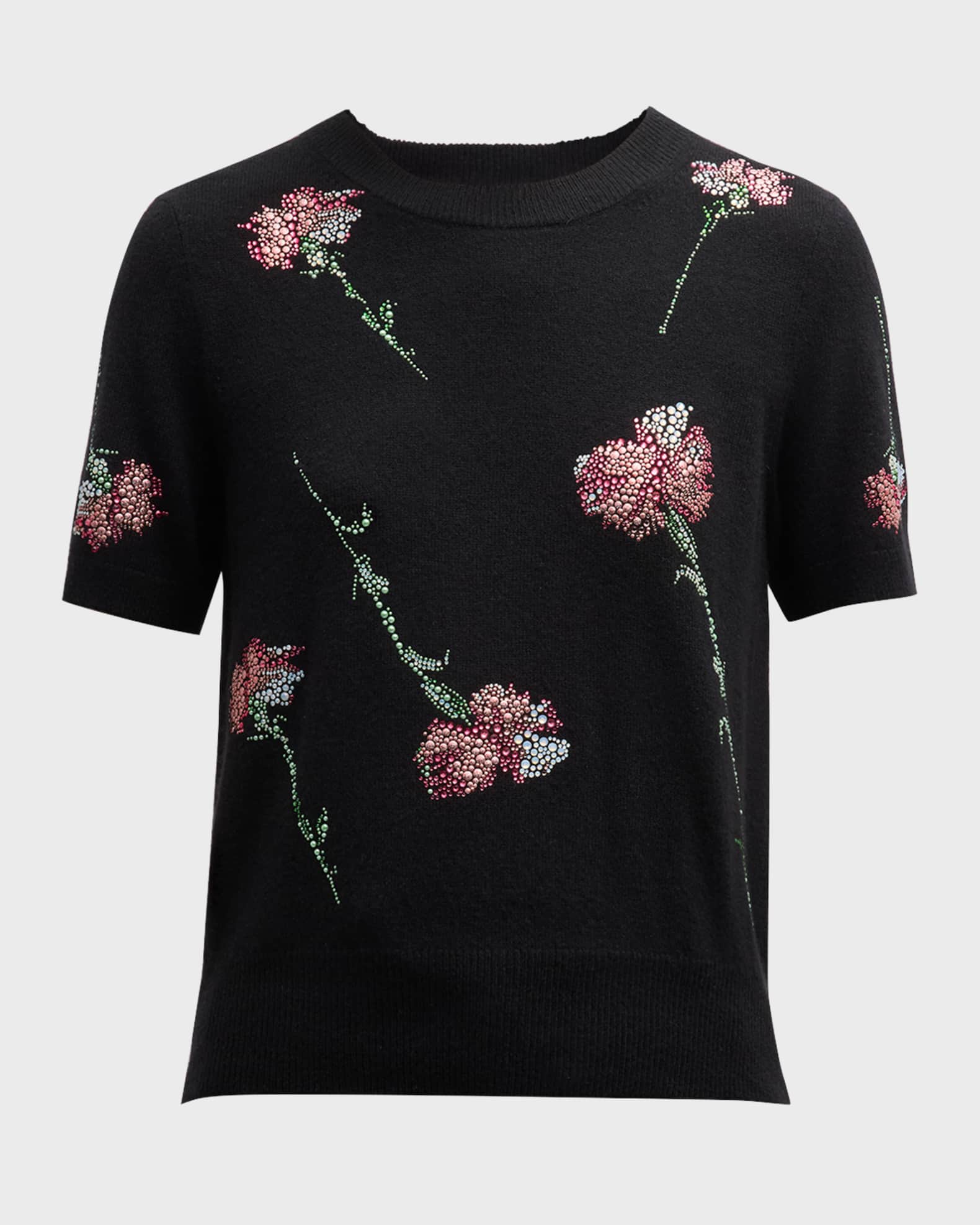 Cecil Beaton Pink Carnation Short-Sleeve Cashmere Pullover 0