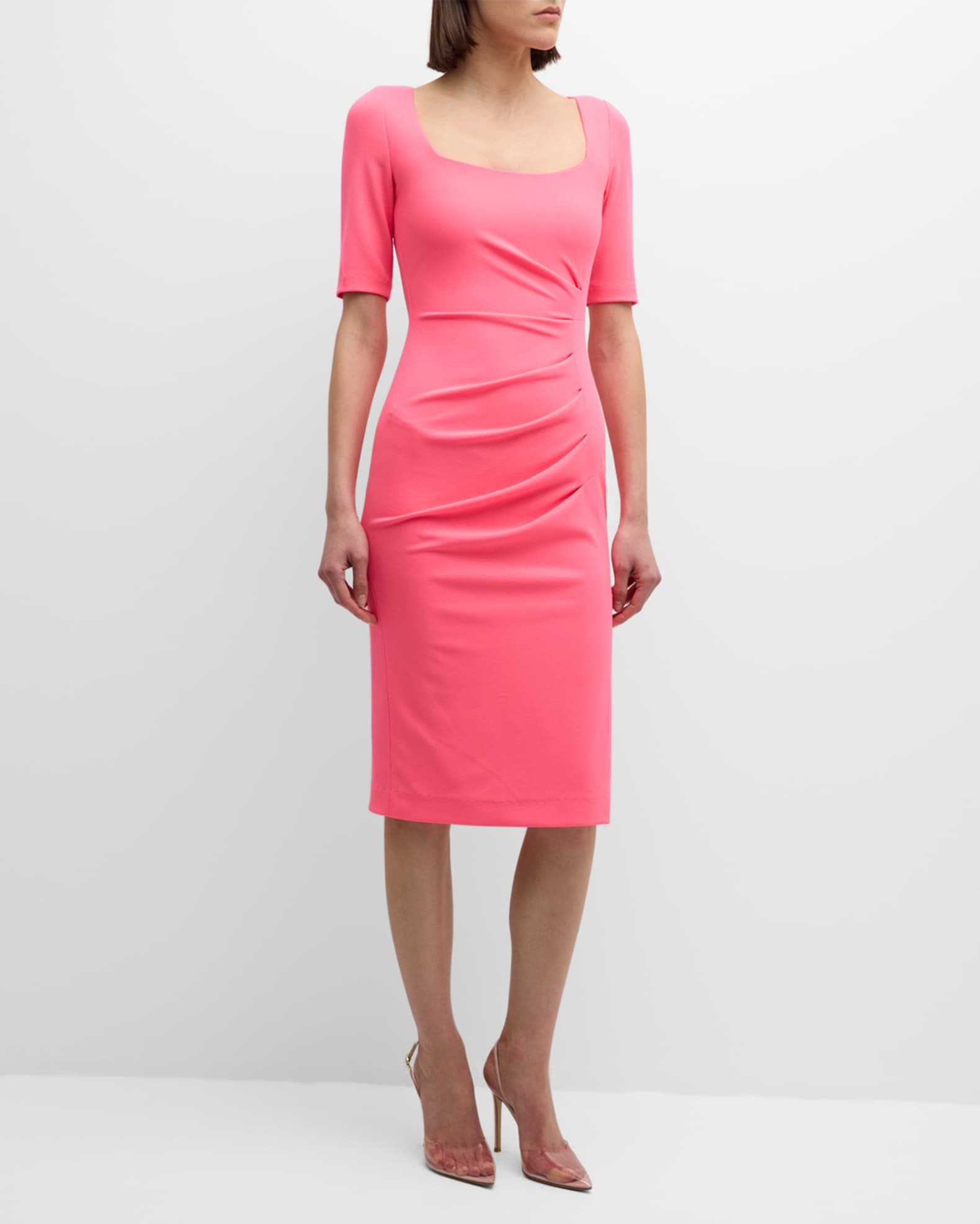 Pleated Scoop-Neck Bodycon Midi Dress 1