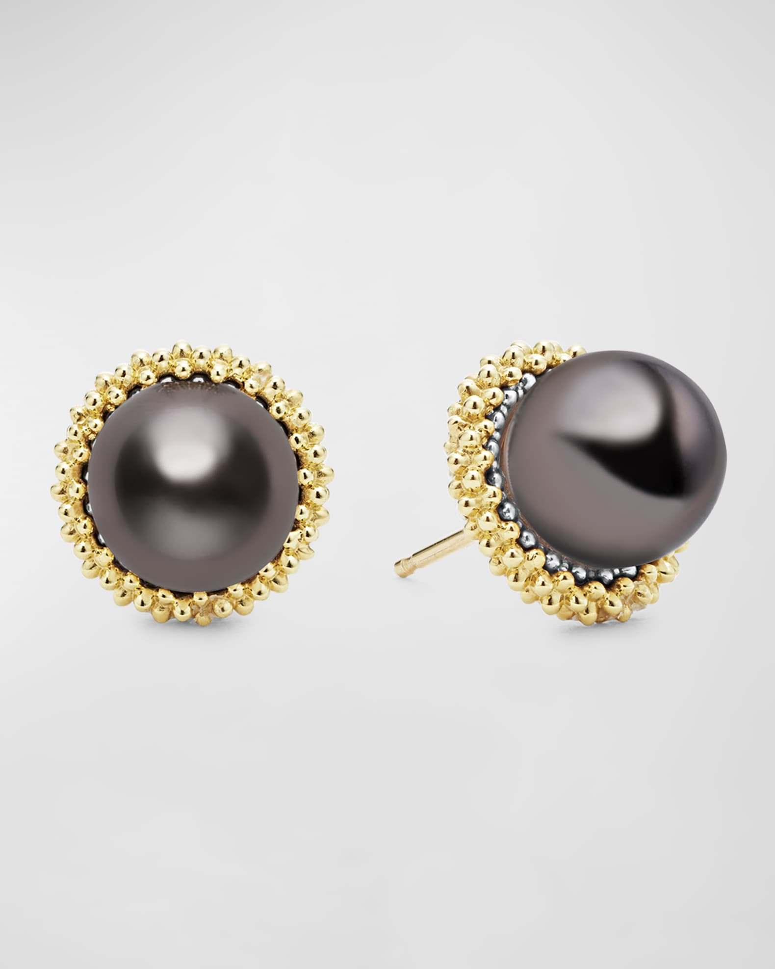 LAGOS Sterling Silver 18K Luna Black Pearl Lux 9mm Stud Earrings