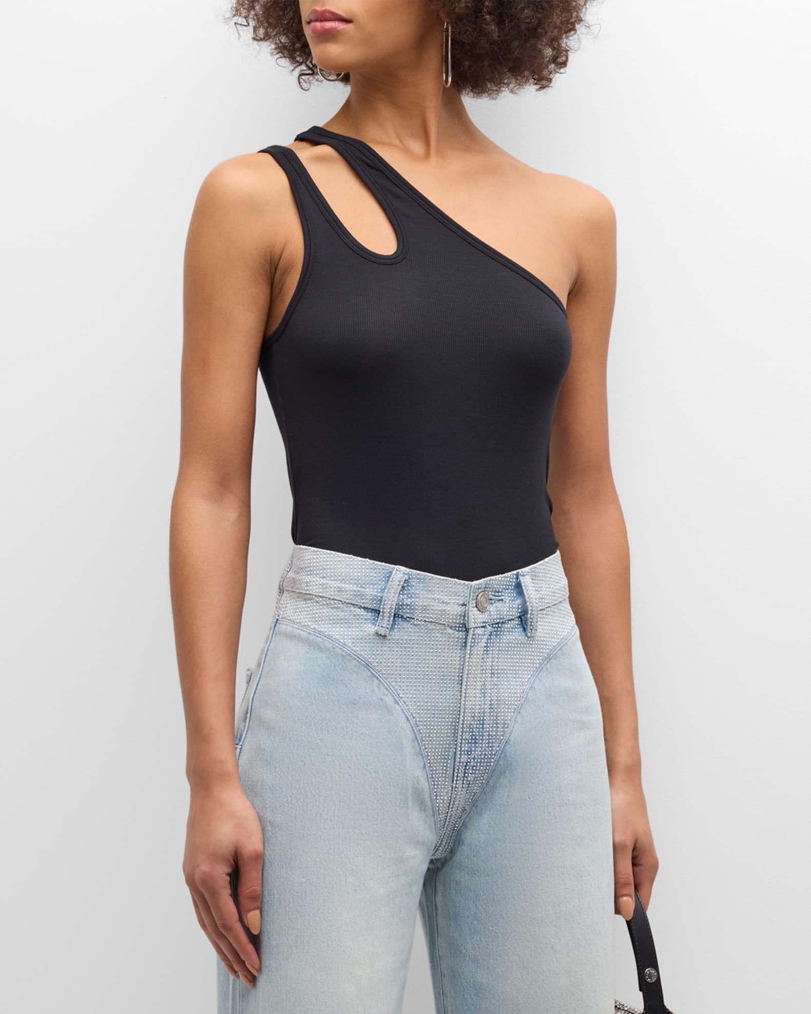 Cut Out Ribbed Tank Top in Black