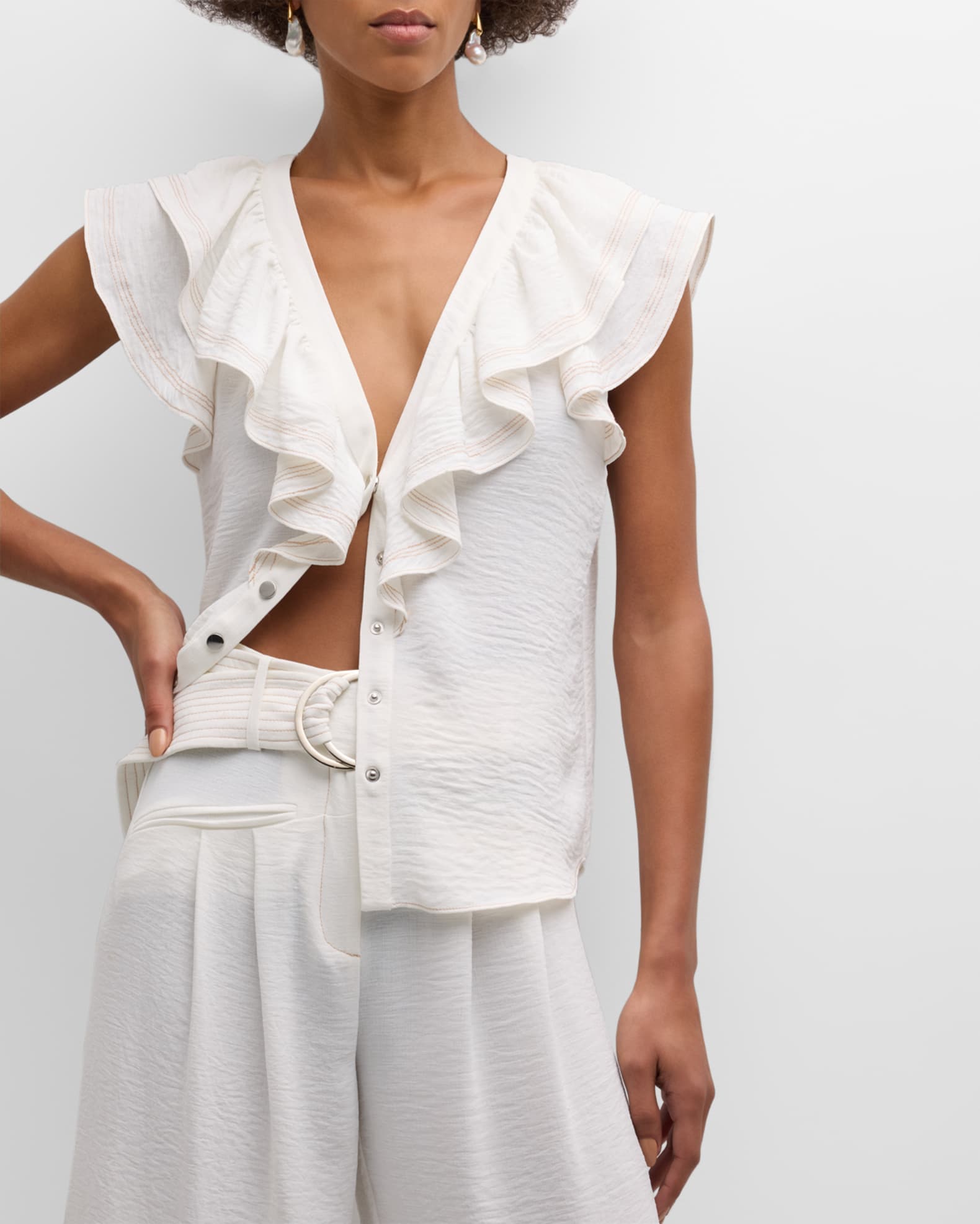 Let 'Er Buck Ruffled Button Blouse