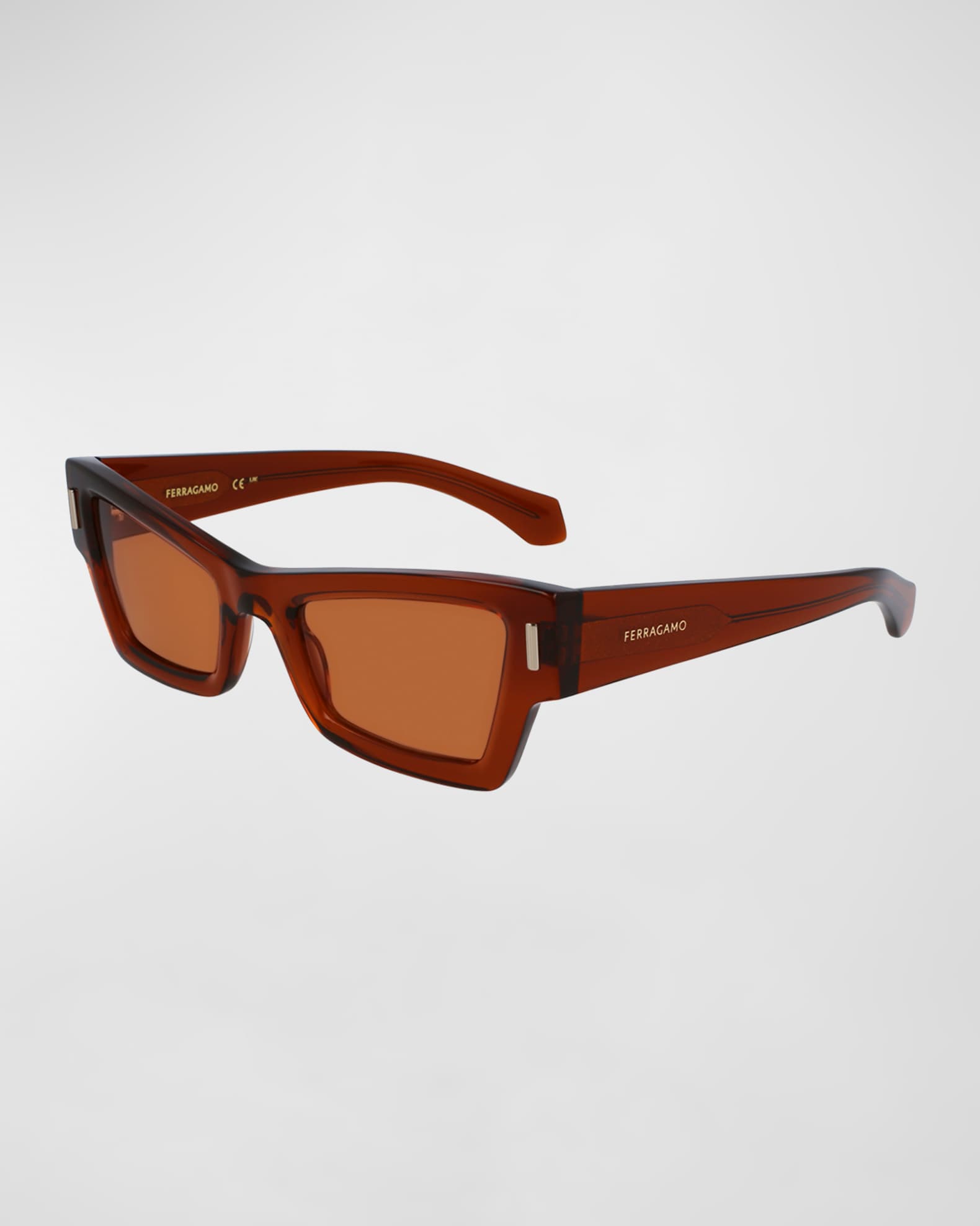 FERRAGAMO バーガンディ キャットアイサングラス Ferragamo Rivets Acetate Cat-Eye Sunglasses | Neiman Marcus