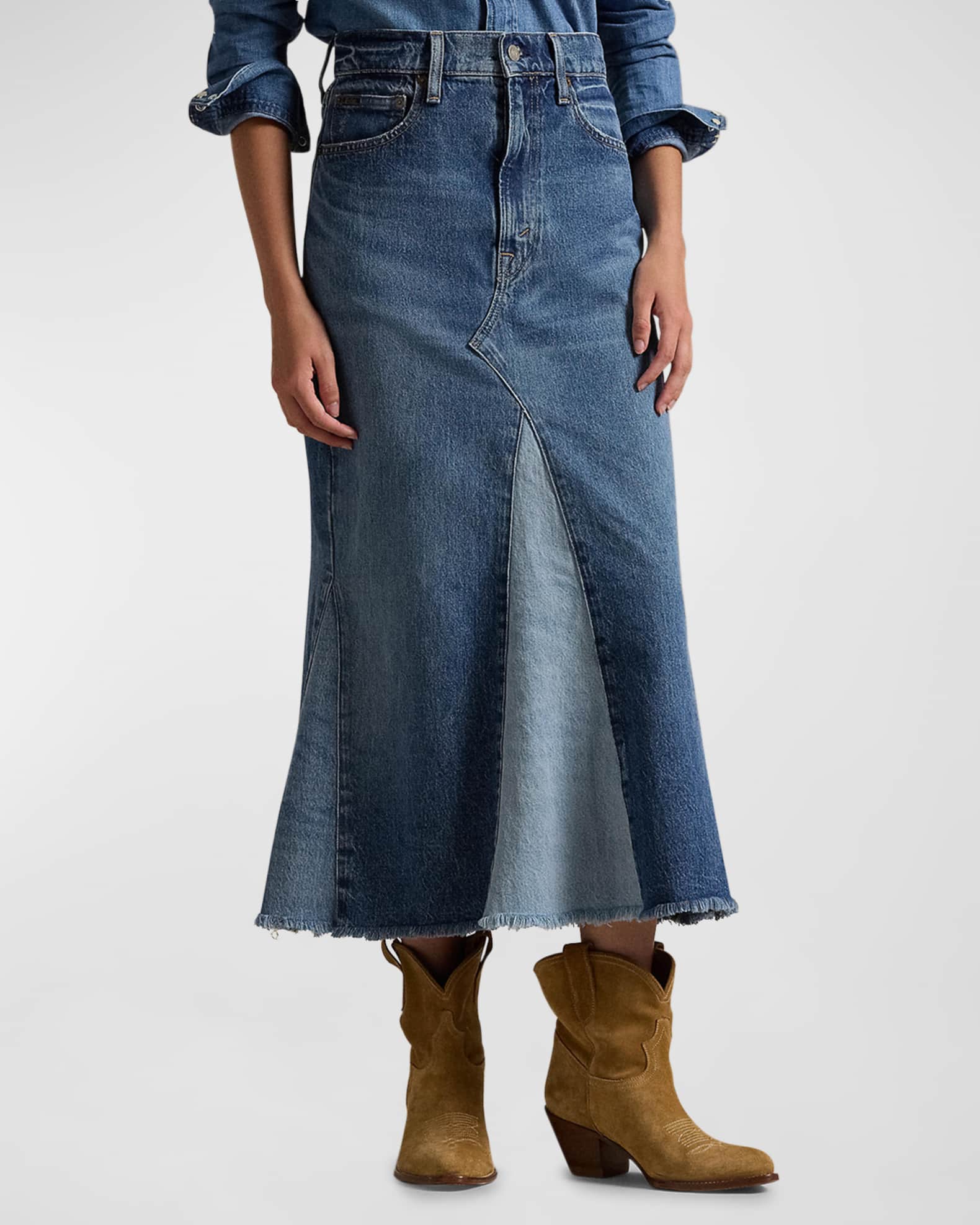 Polo Ralph Lauren Deconstructed Patchwork Denim Skirt Neiman Marcus