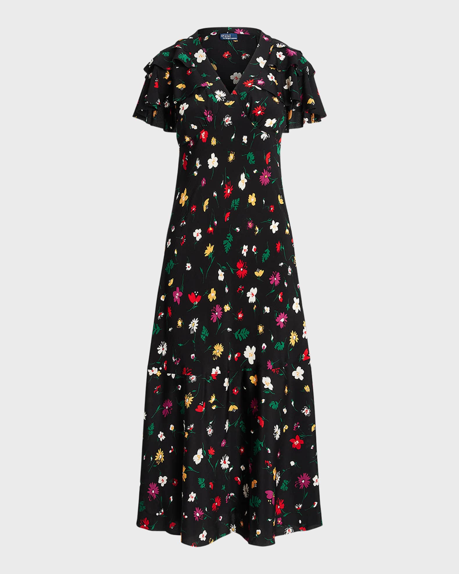Polo Ralph Lauren Floral Silk Crepe Dress Neiman Marcus