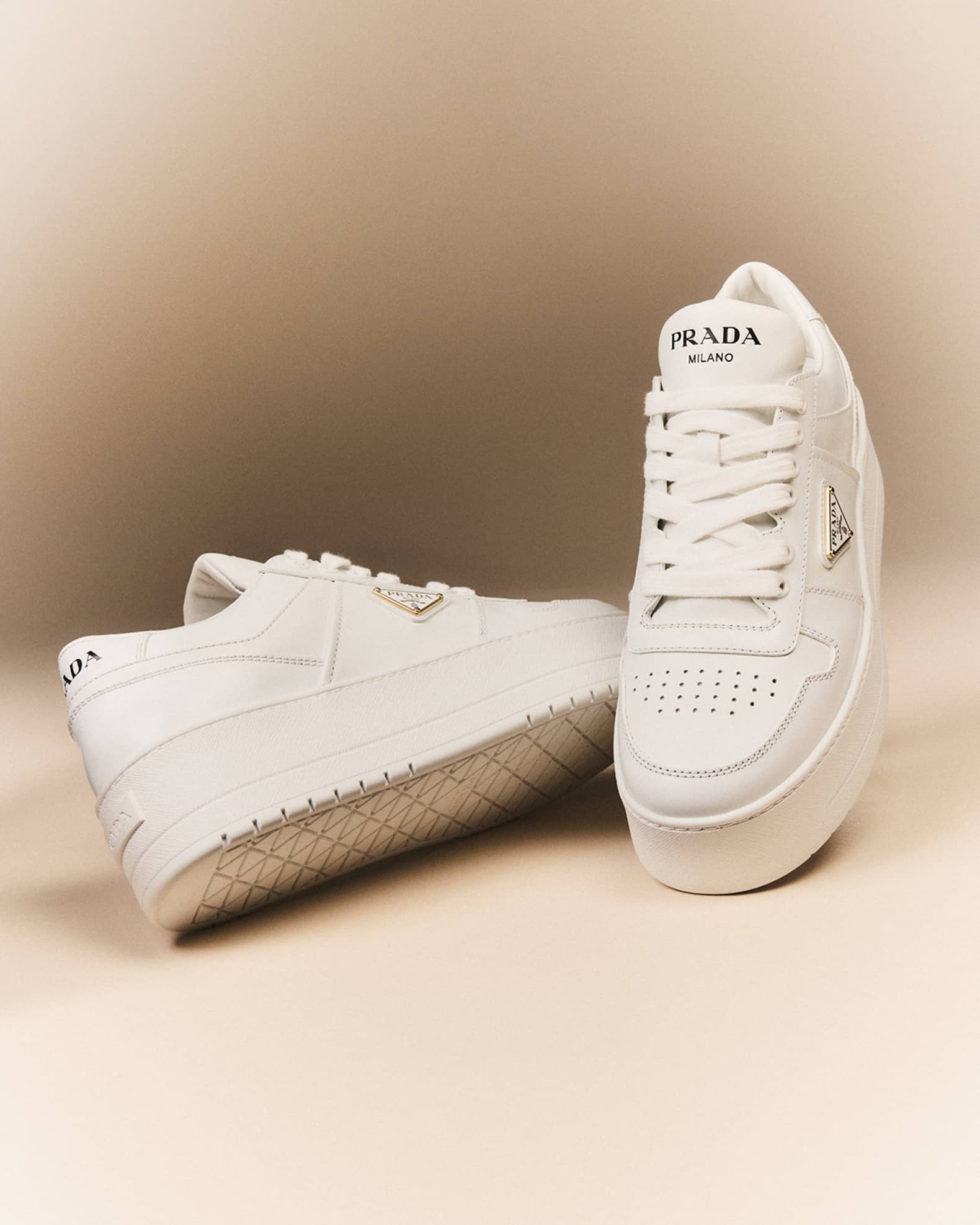 Prada Downtown Leather Low-Top Sneakers | Neiman Marcus