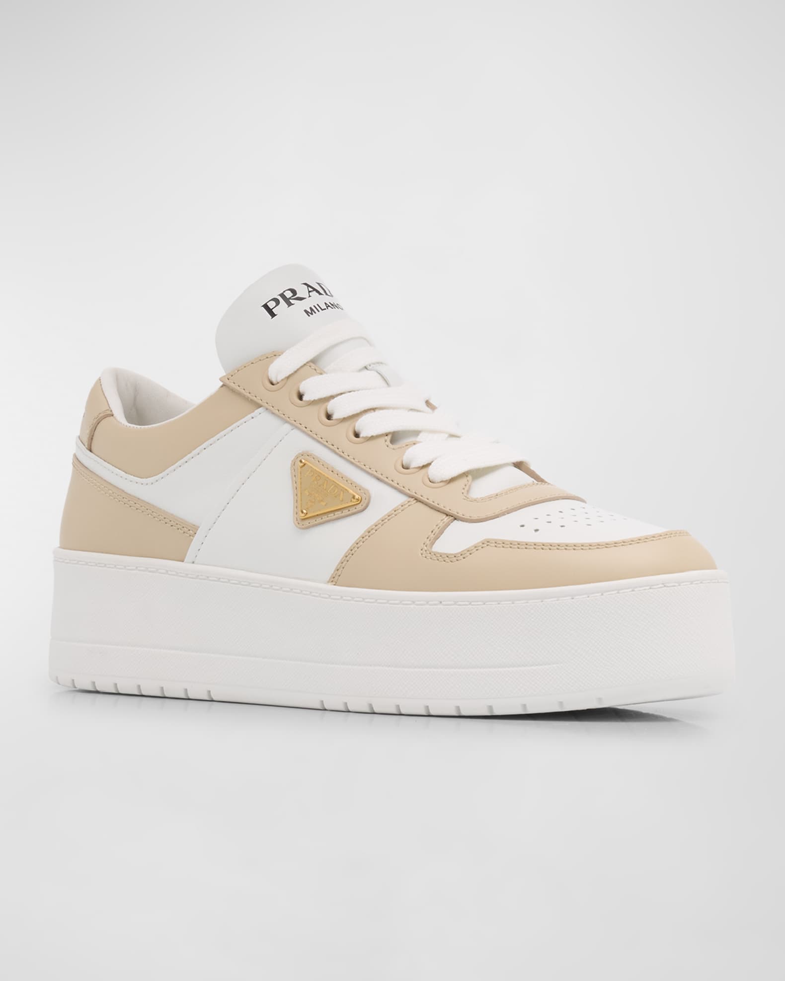 Prada Downtown Bicolor Leather Low-Top Sneakers | Neiman Marcus