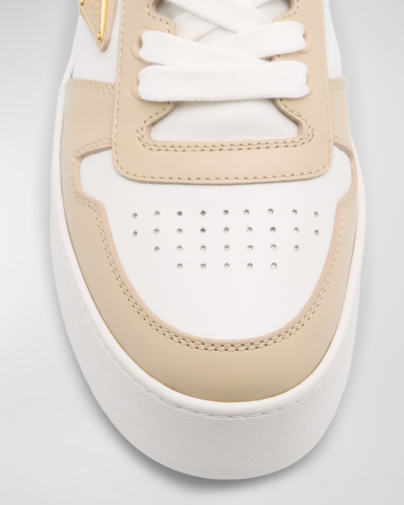 Prada Downtown Bicolor Leather Low-Top Sneakers | Neiman Marcus Prada Downtown Bicolor Leather Low-Top Sneakers | Neiman Marcus