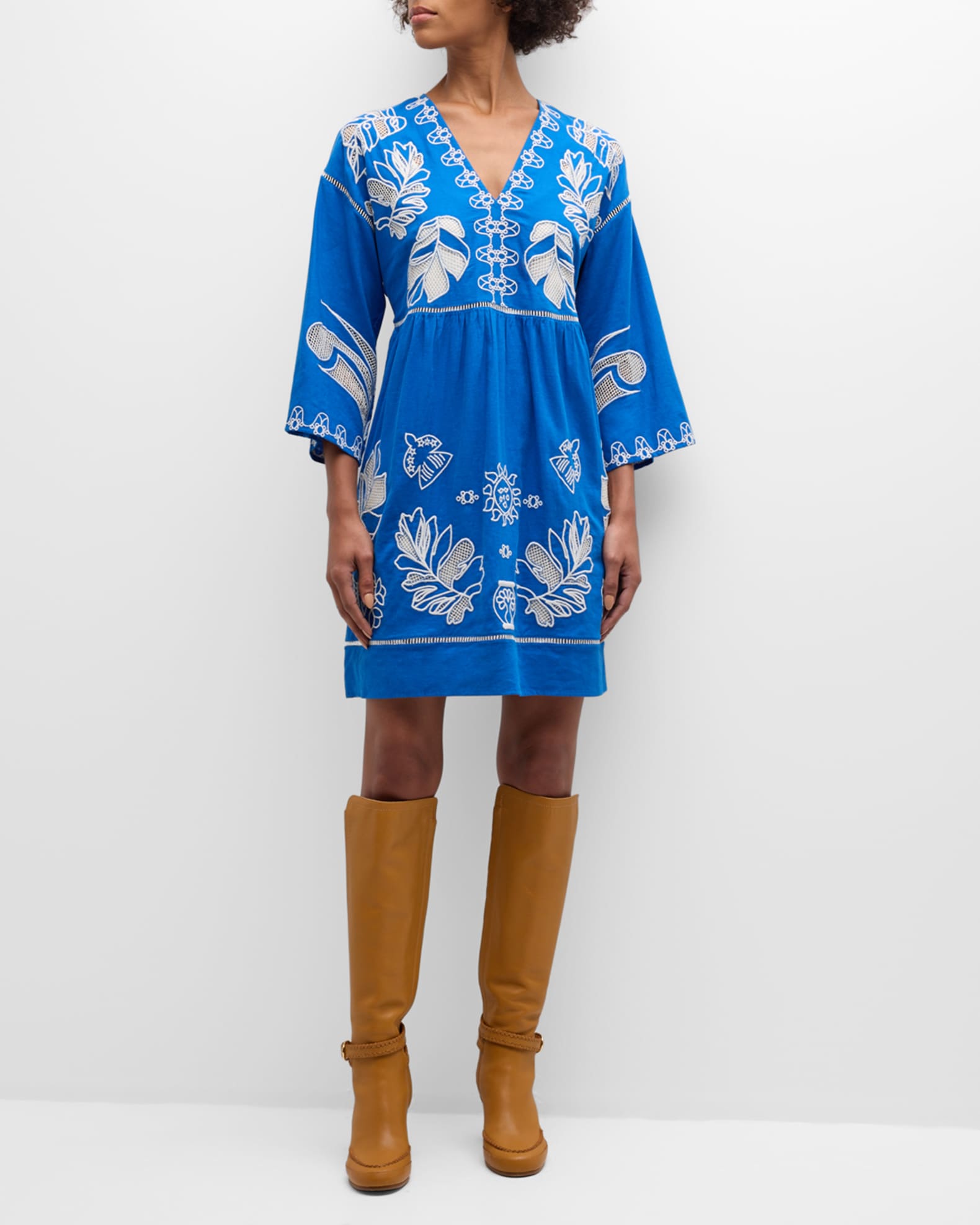 Johnny Was Barbara Embroidered Linen Cotton Mini Dress Neiman Marcus